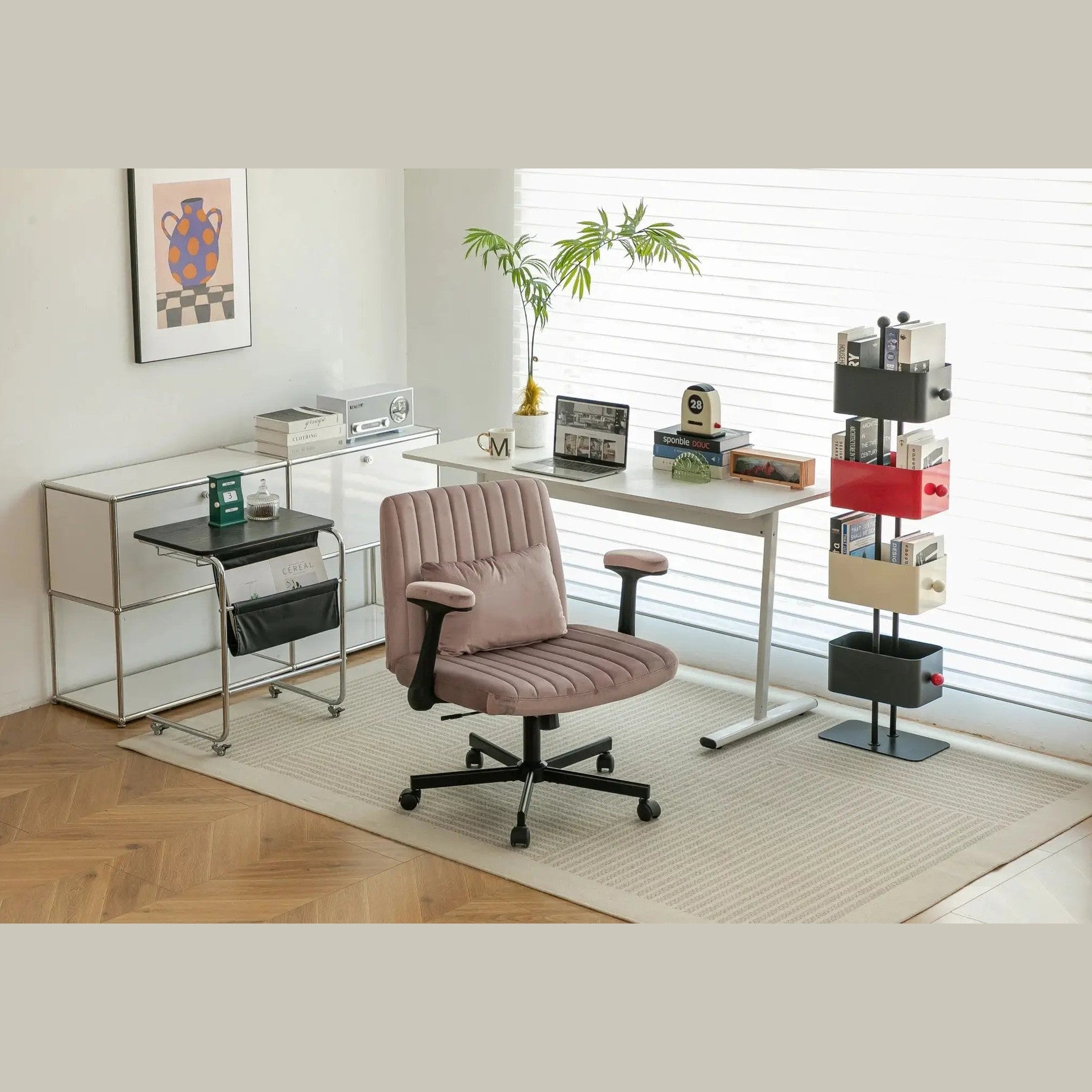 Dark Pink Velvet Criss Cross Armchair With Wheels For Home Office by Platinum-Level Office Chairs