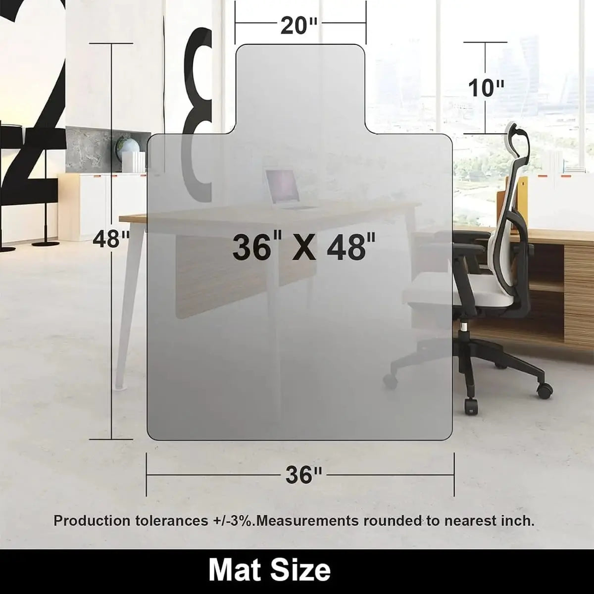 AiBOB clear office chair mat for low pile carpet floors, flat, non-curling, BPA-free floor protector with lip, 36x48 inches