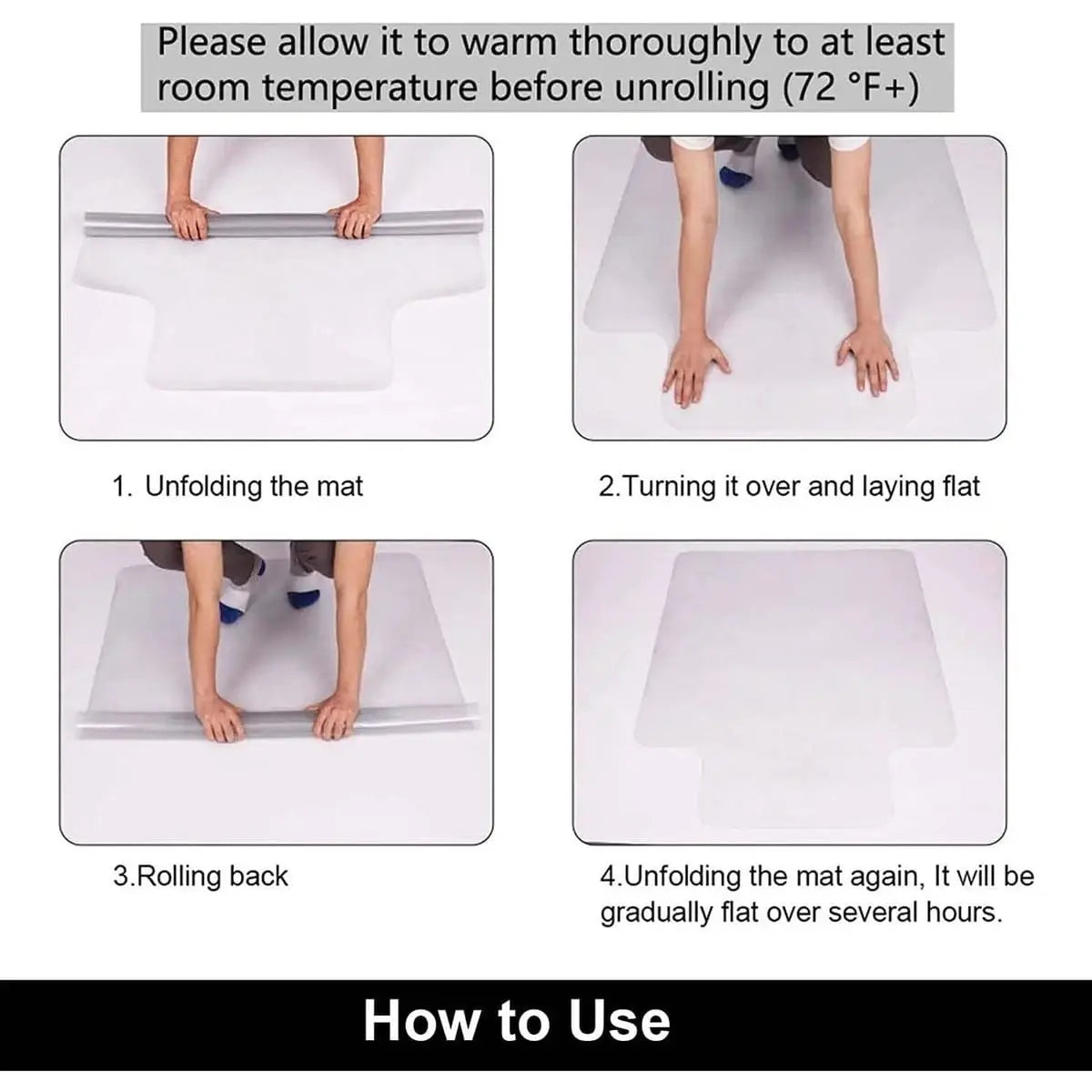 AiBOB office chair mat for low pile carpets, clear, flat, non-curling, BPA-free floor protector with lip, 36x48 inches.
