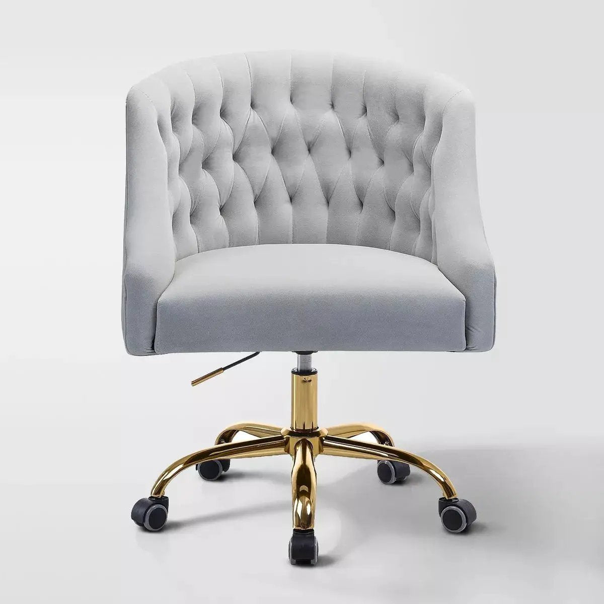 Anika Modern Velvet Height-Adjustable Swivel Task Office Chair with Button-Tufted Back and Gold Base | Karat Home