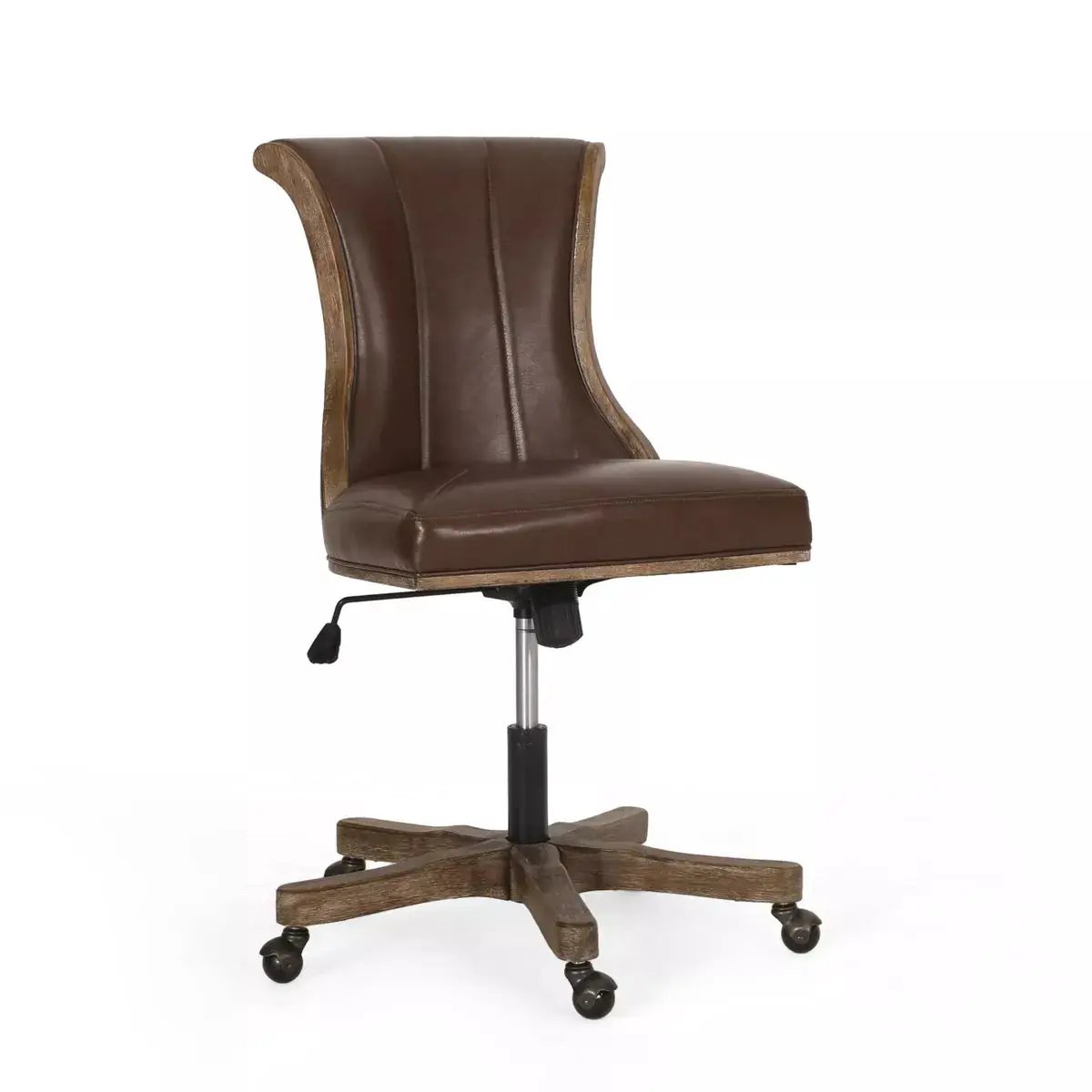 Coulee Contemporary Upholstered Roll Back Swivel Office Chair Dark Brown/Natural - Christopher Knight Home: Ergonomic, Adjustable Height