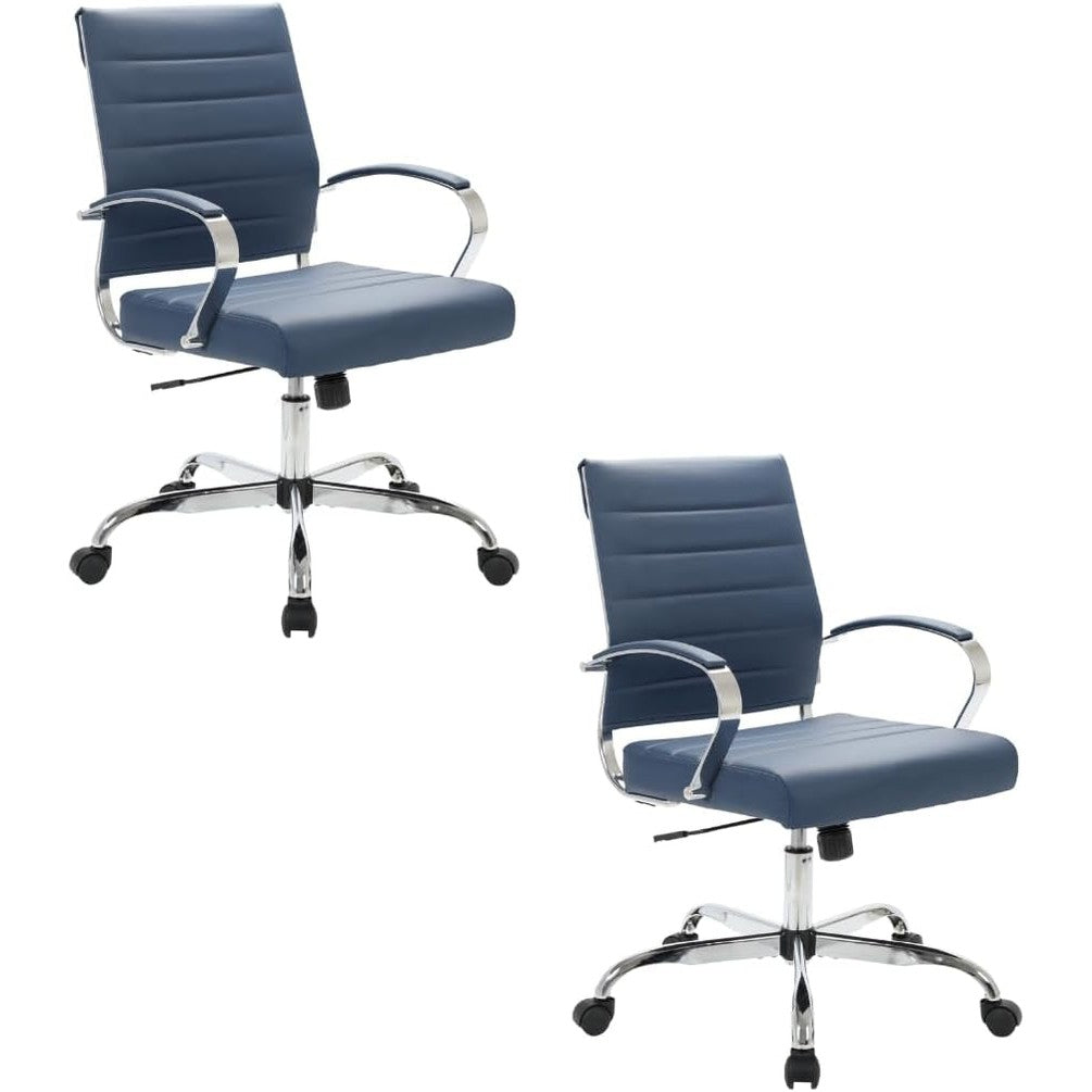 Leisuremod Benmar Leather Office Desk Chair, Mid-Back Ergonomic Swivel Chair with Lumbar Support, Adjustable Height, Tilt Lock, Cushioned Seat & Back, Home Office Task Chair (Tan, Single)