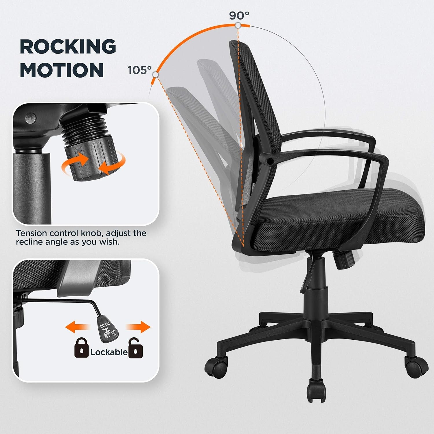 Yaheetech Mid-Back Mesh Task Office Desk Chair with Wheels and Arms, Black | Breathable Mesh Back and Foam-Padded Seat for All-Day Comfort; Sturdy Metal Frame, Height Adjustable, and Easy to Assemble