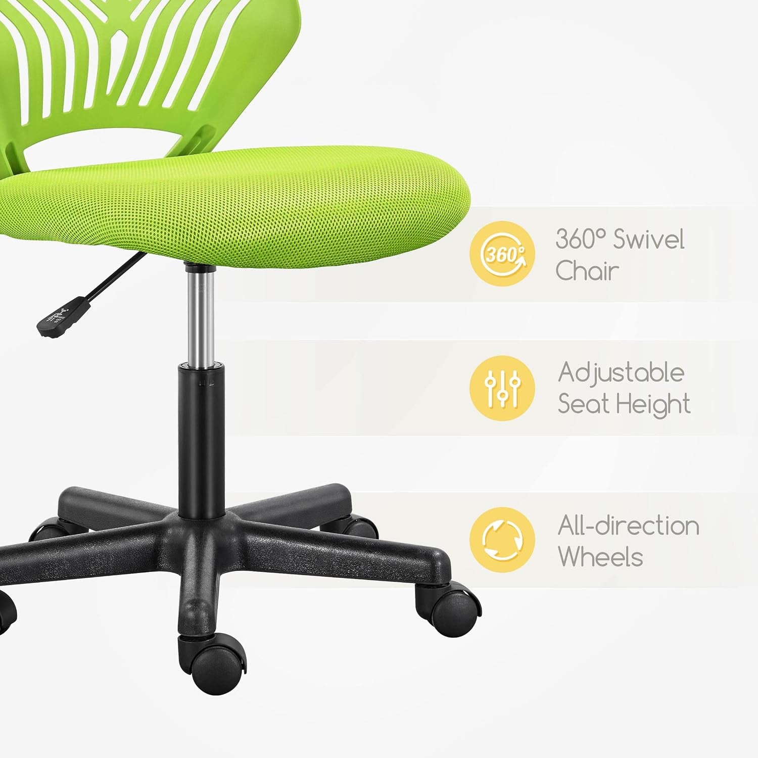 Yaheetech Small Desk Chair, Armless Adjustable Swivel Seat, Green | Padded Mesh Seat and Ventilated Resin Back, Compact Armless Frame Rolls and Adjusts for Study and Small Desks, Holds 300 Lb.