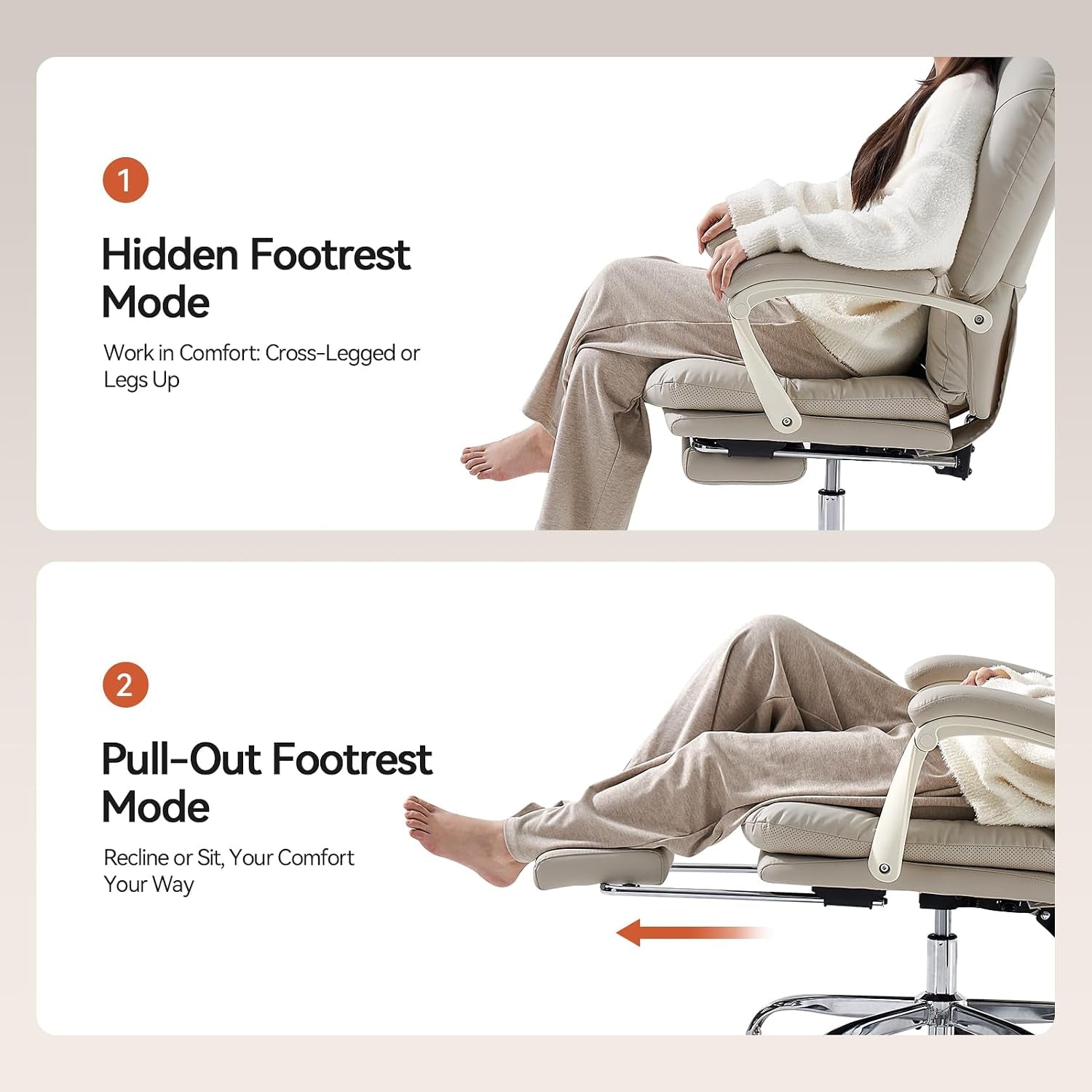 EMIAH Office Chair with Foot Rest Reclining Desk Chair Comfy, PU Leather