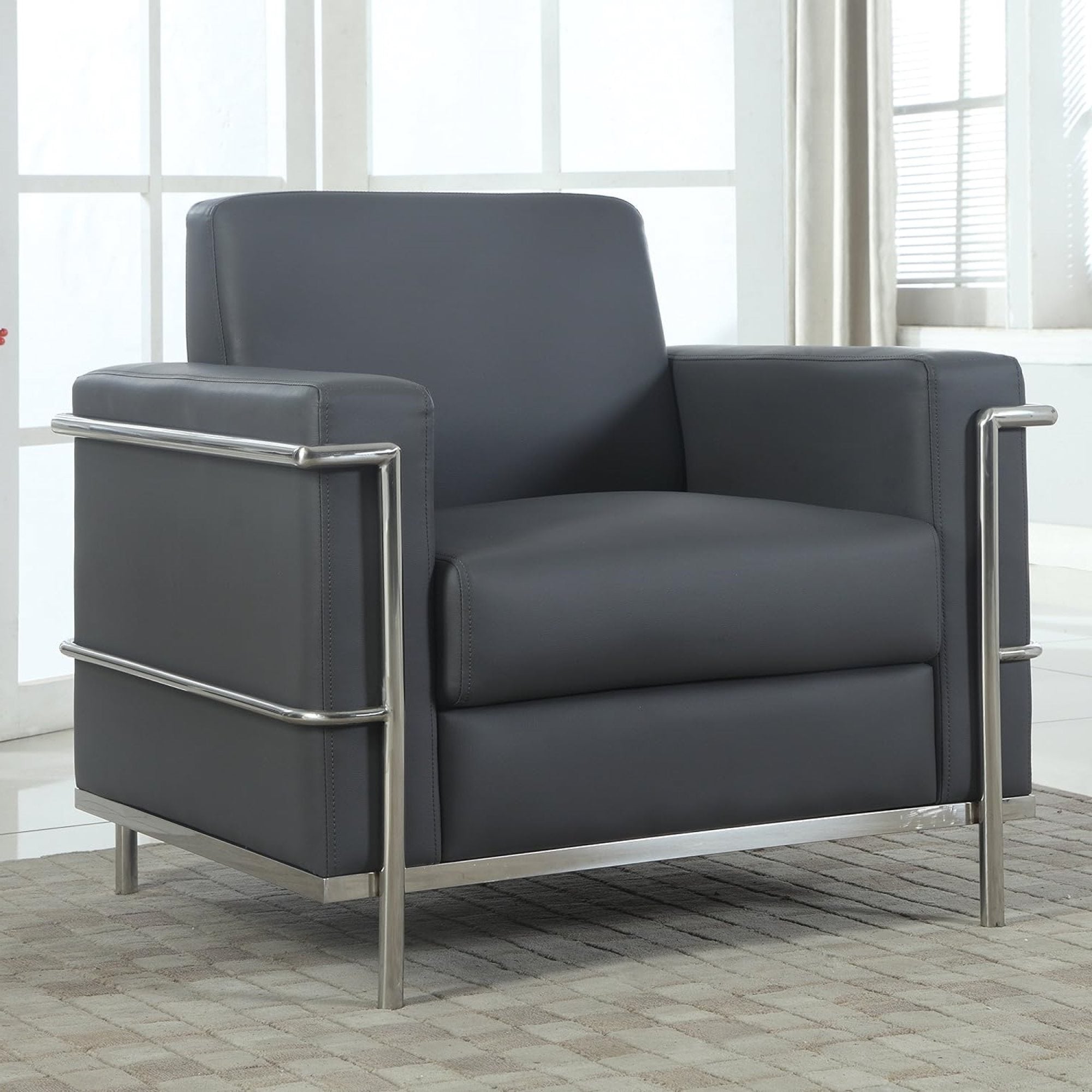 Light Gray Faux Leather Accent Club Chair with Chrome Frame - living room lifestyle 2