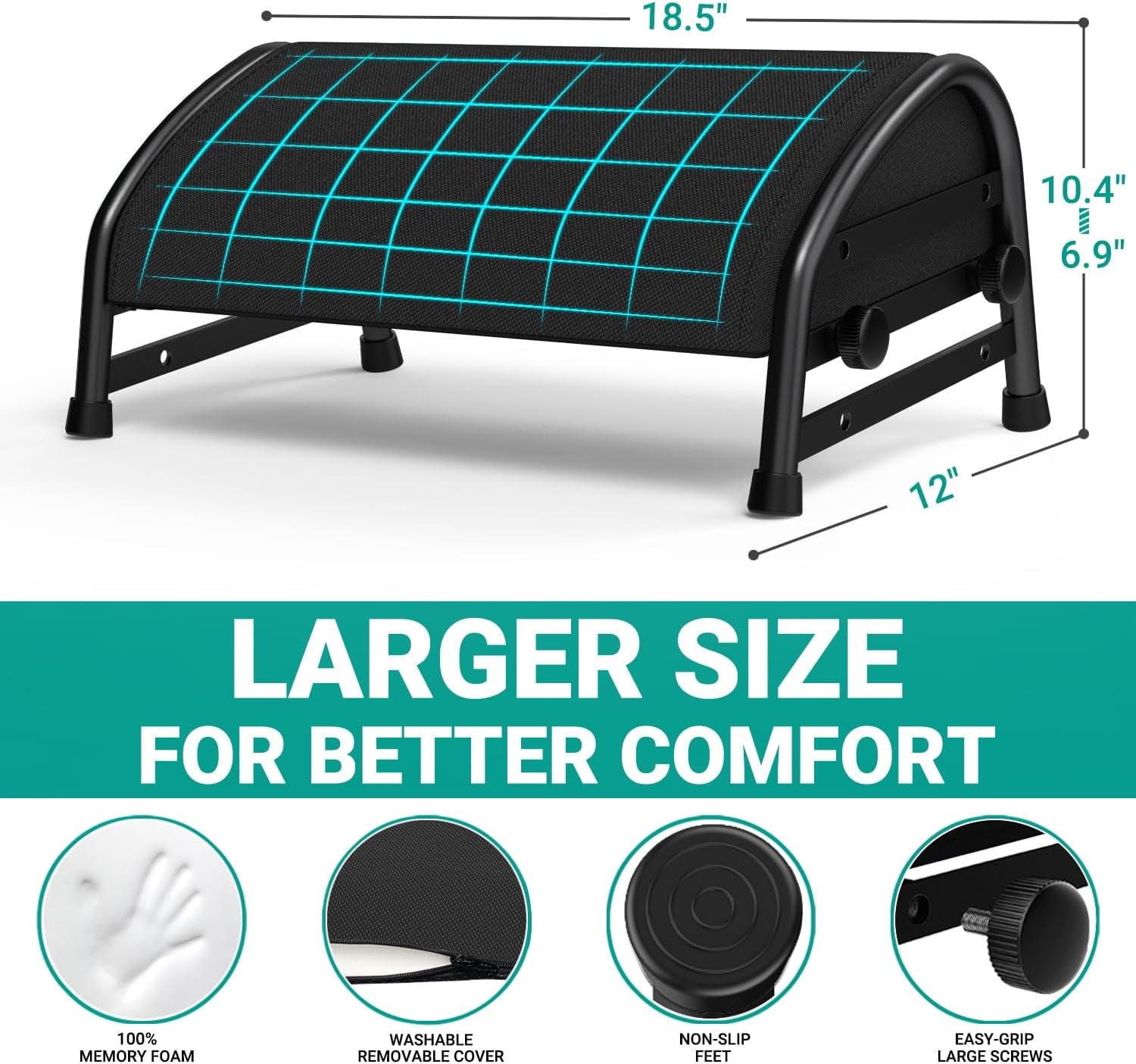 YEASHEIN Adjustable Foot Rest for under Desk at Work, Ergonomic Foot Stools | 7 Positions, Elevated Cushion under Desk Footrest with Metal Frame, Leg Rest Used for Home, Car, PC Gaming Accessories