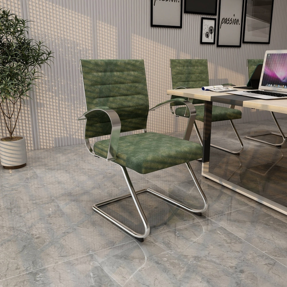 24 PCS Benmar Leather Upholstered Computer Office Chair with Sled Base, Padded Armrests for Home or Office - Green