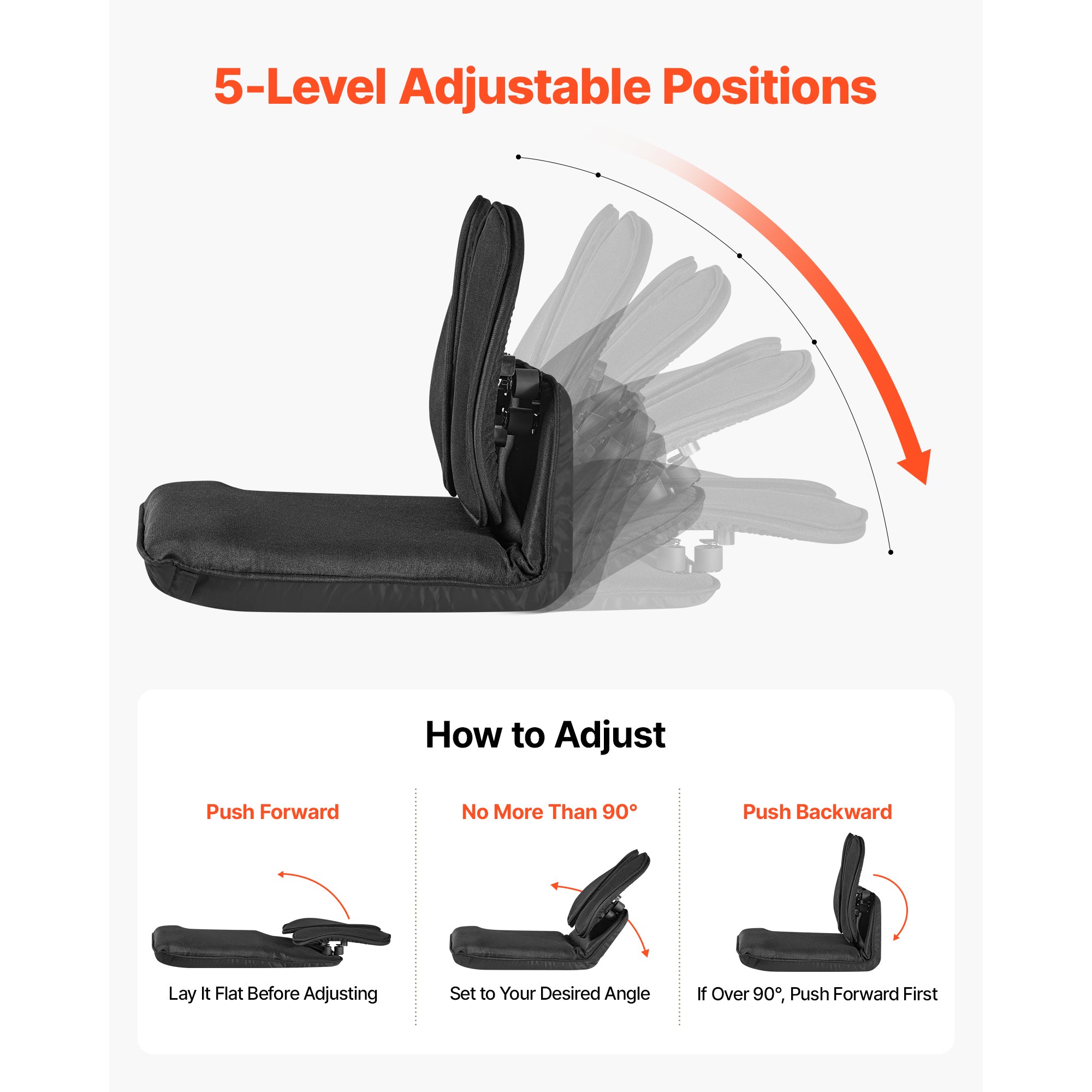 Black Folding Floor Chair - 5-level adjustable backrest positions