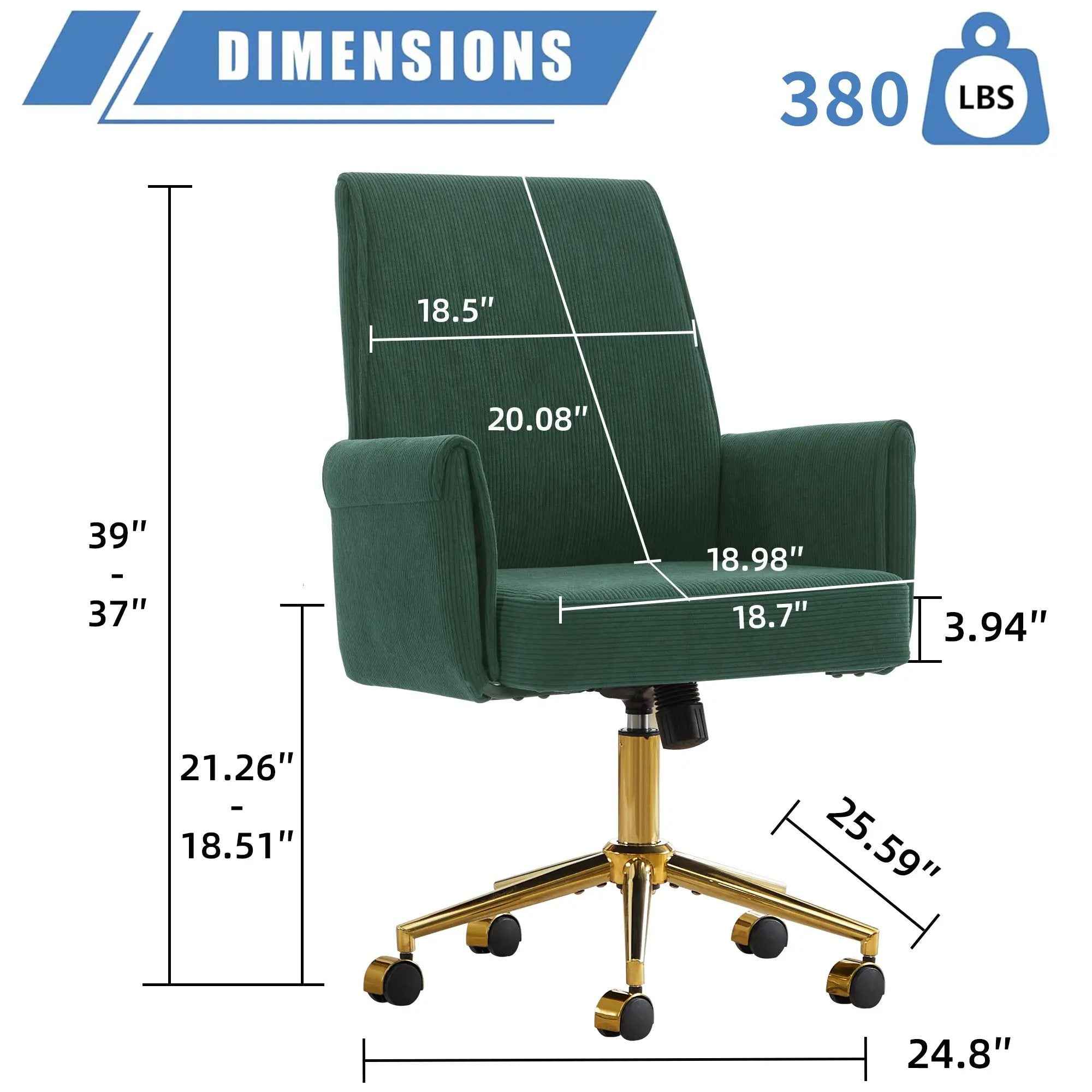 Green Corduroy Ergonomic Office Chair with Gold Base