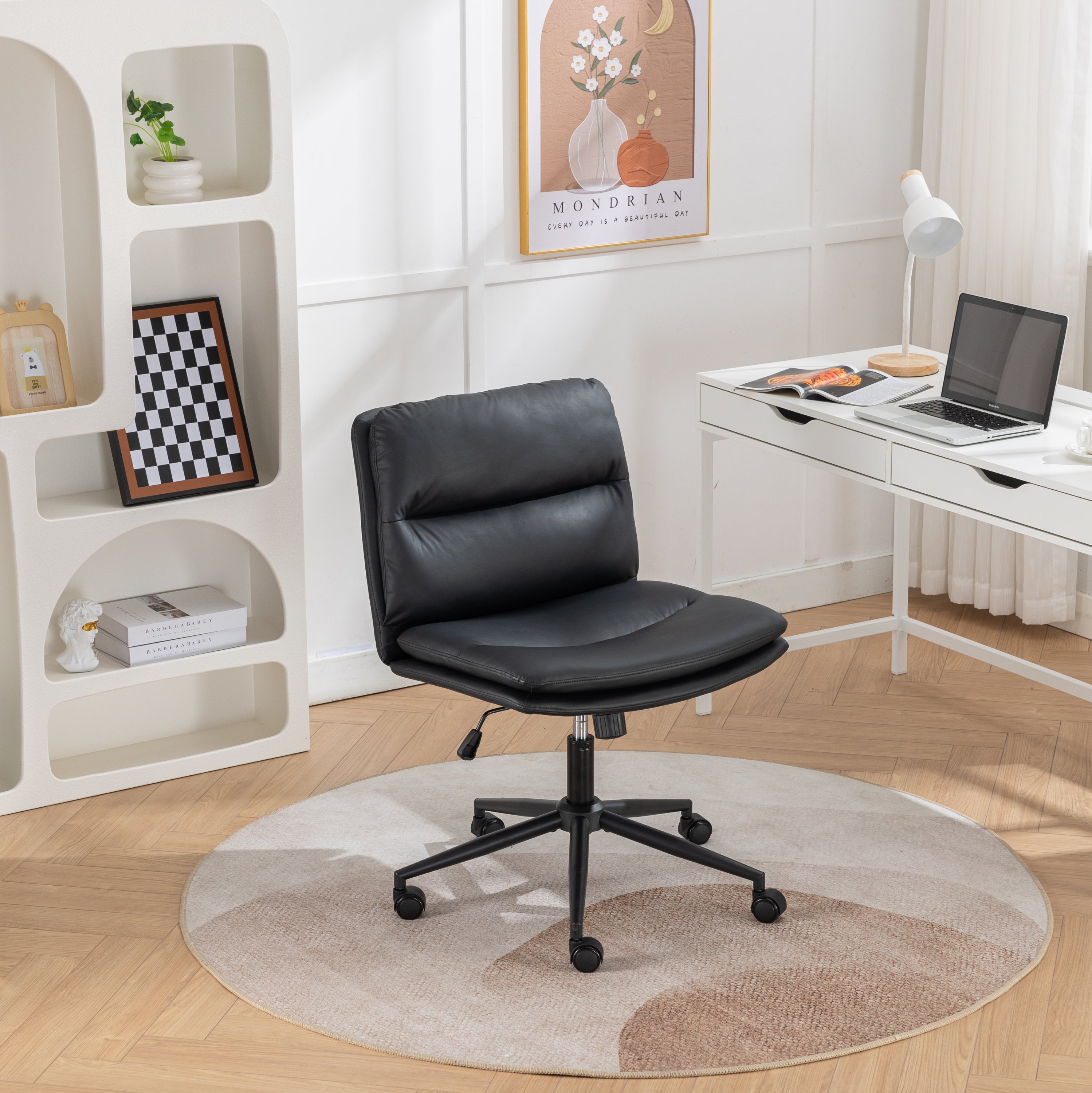 Bizerte Black Criss-Cross Wide Seat Swivel Vanity Chair