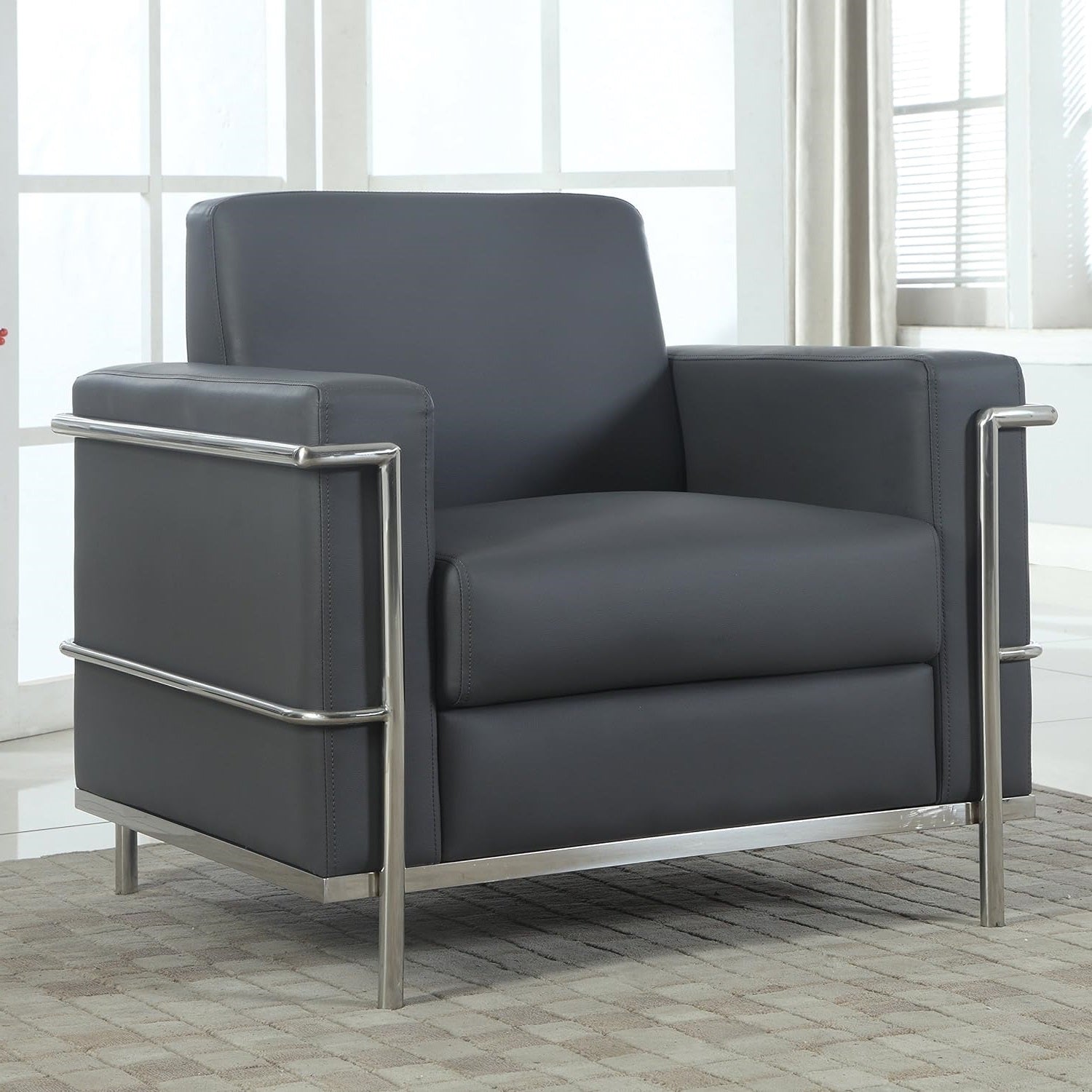 Light Gray Faux Leather Accent Club Chair, Chrome Frame - Platinum-Level Office Chairs