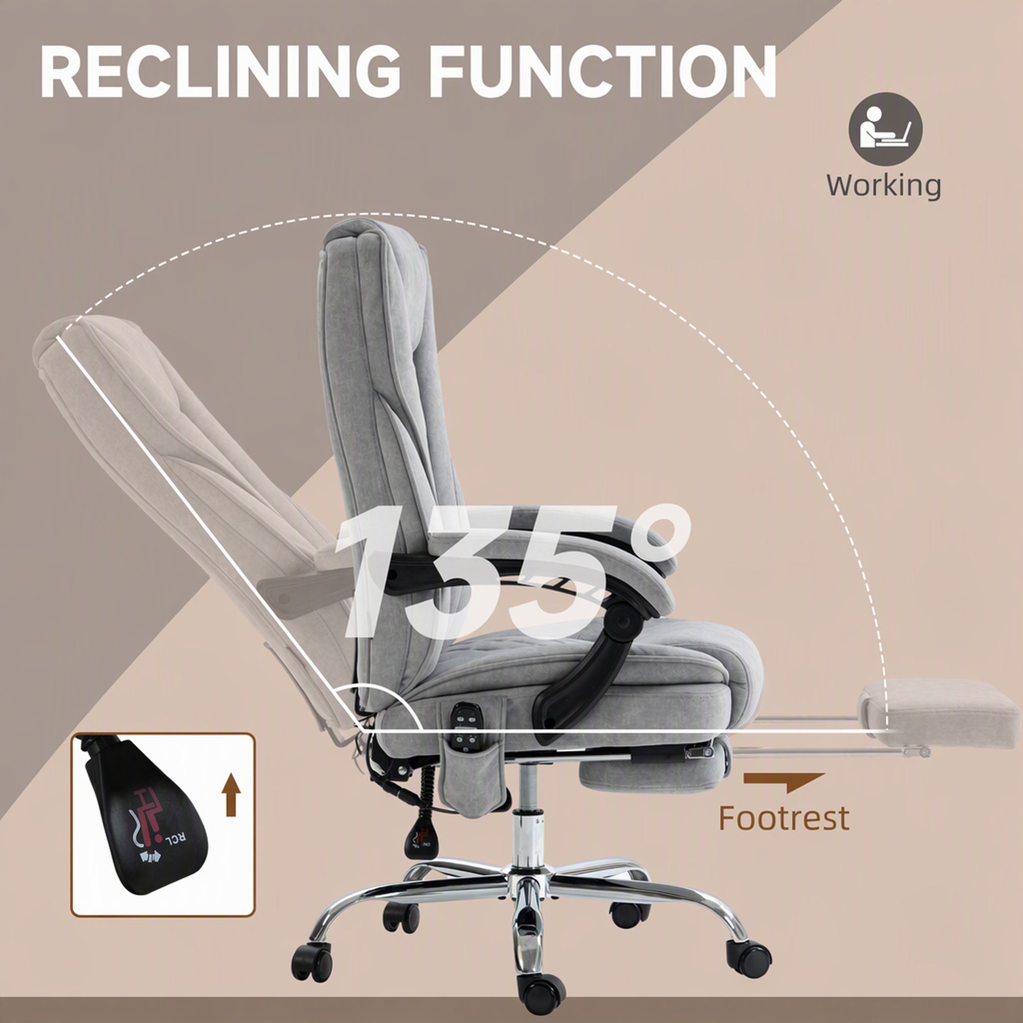 Reclines up to 135 degrees with retractable footrest