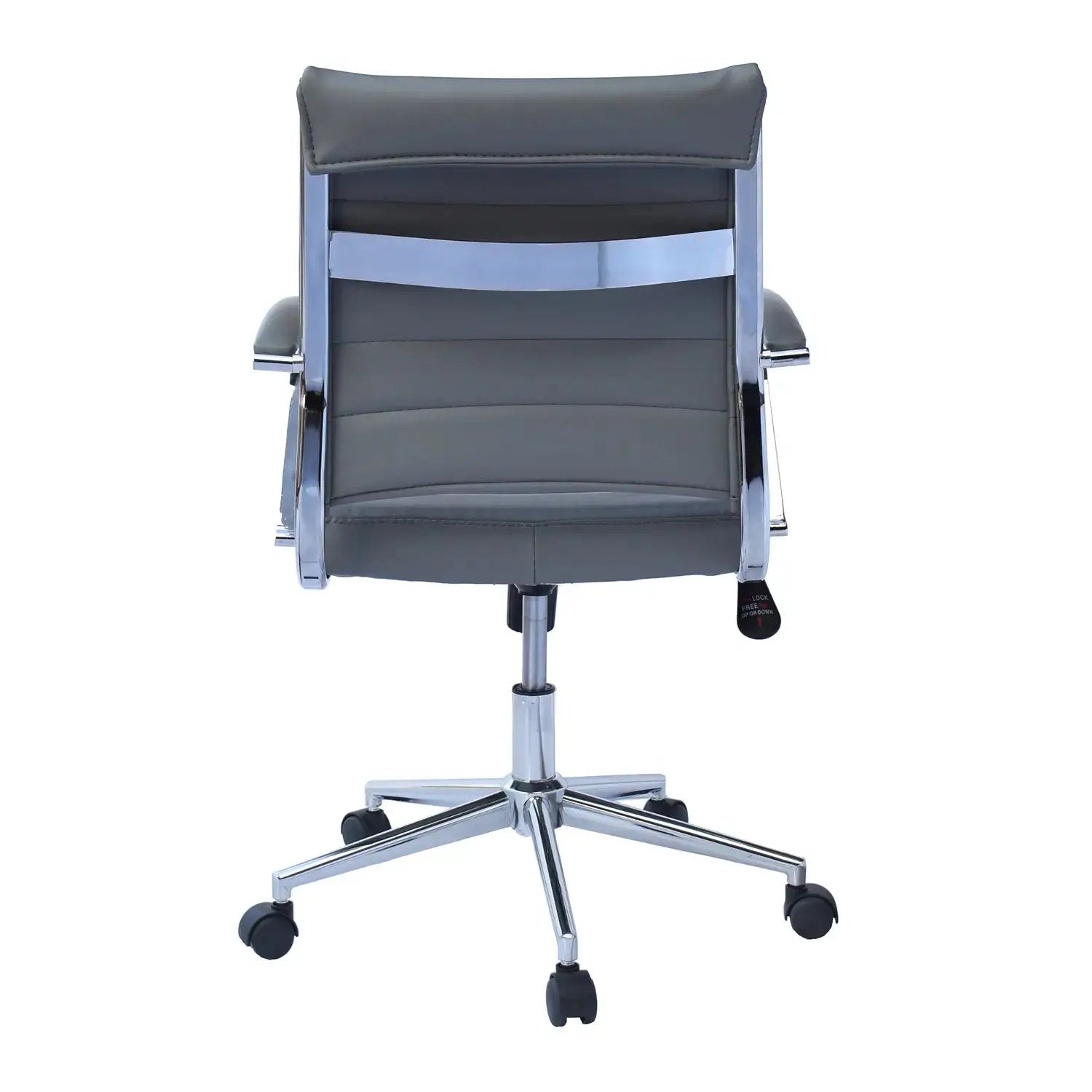 Black Office Chairs Mid Back Ribbed PU Leather Executive Task Work Conference with Arms Wheels Tilt Swivel Rolling