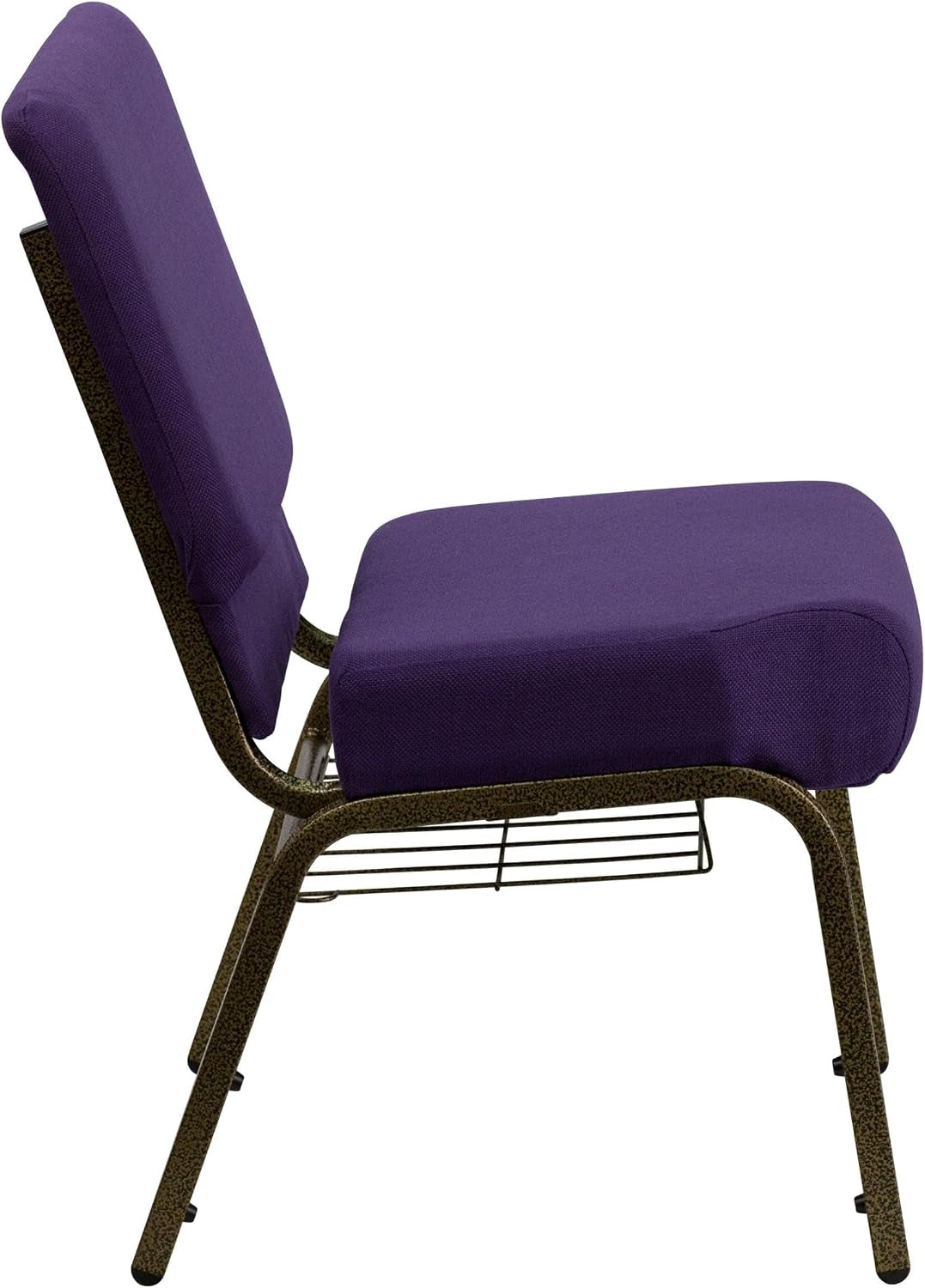 Flash Furniture HERCULES Series 21''W Church Chair in Royal Purple Fabric with Cup Book Rack - Gold Vein Frame