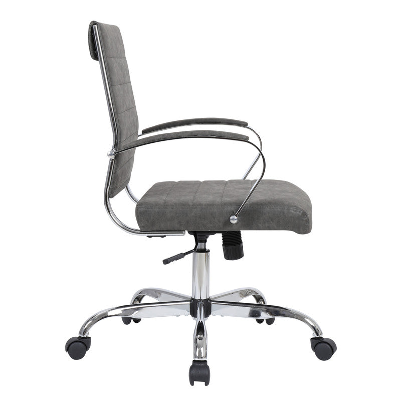 30 PCS Benmar Leather Office Desk Computer Chair with Ribbed Seat and Steel Frame - Charcoal