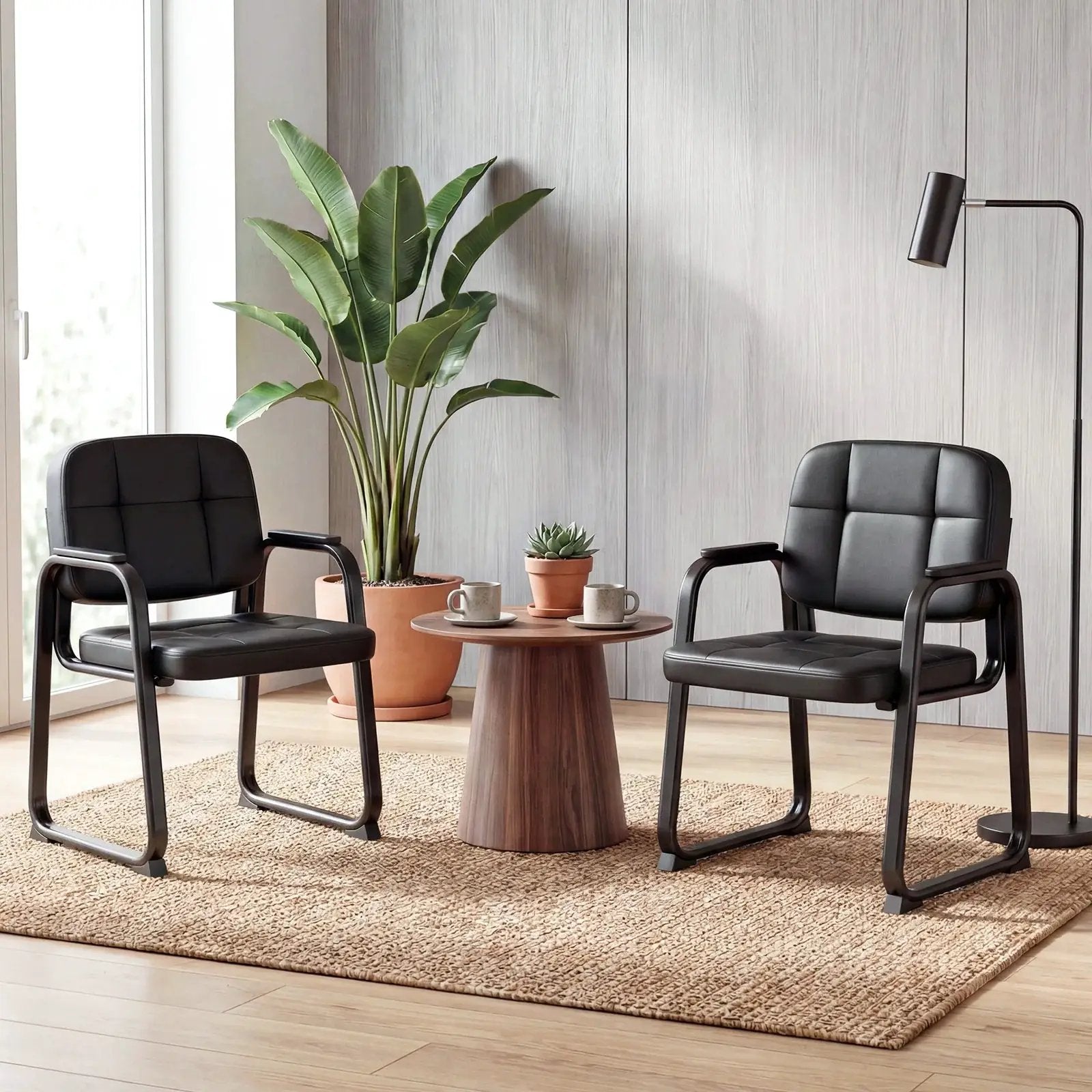 Costway Leather Office Reception Chairs Set of 2/4/6/8/10/12 with - Sled Base
