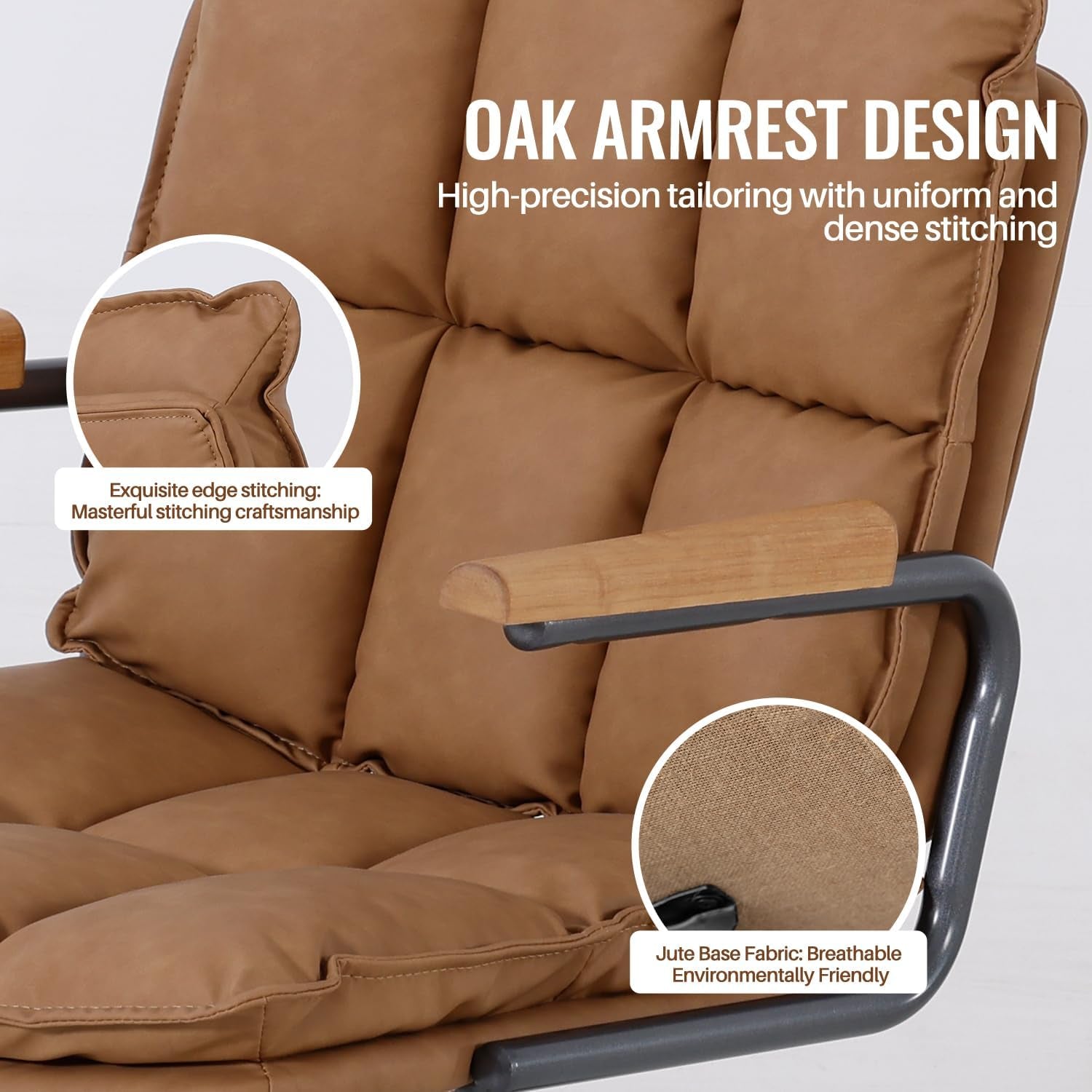 Home Office Desk Chair, Leather Ergonomic Computer Chair with Wheels, Adjustable Height Rolling Swivel Executive Chair, Camel Brown