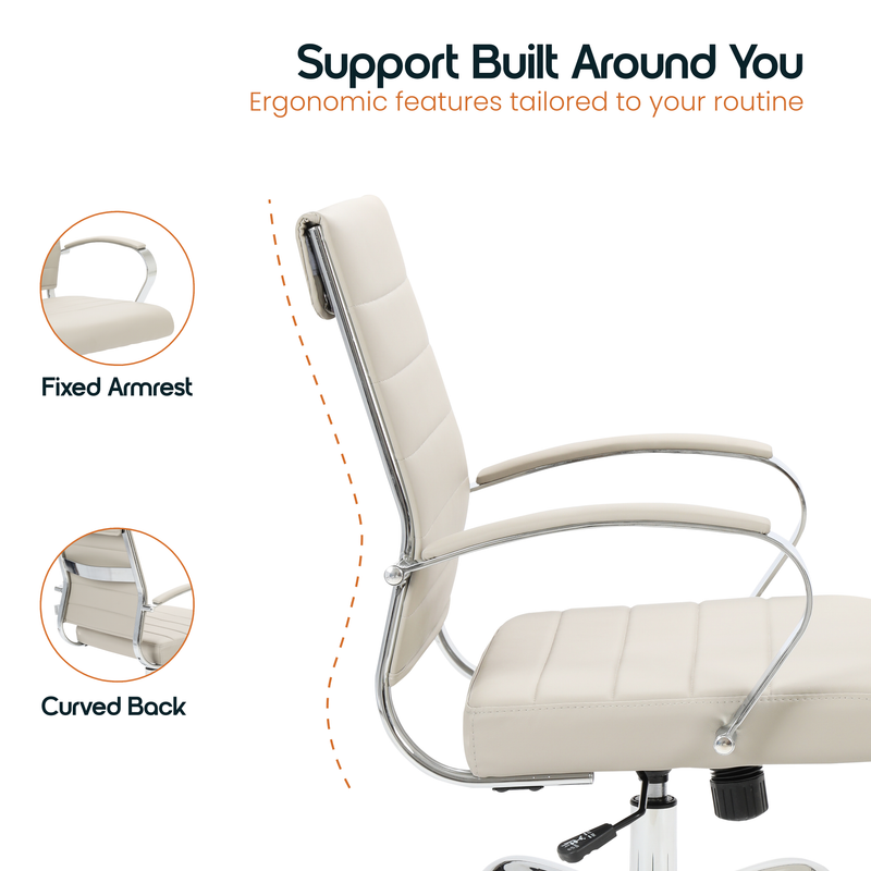 30 PCS Benmar Leather Office Desk Computer Chair with Ribbed Seat and Steel Frame - Tan