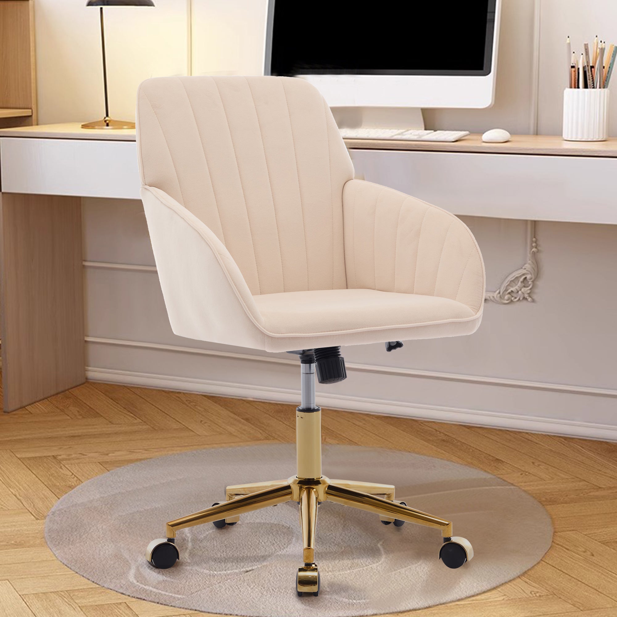 TY khaki velvet ergonomic office chair – view 2