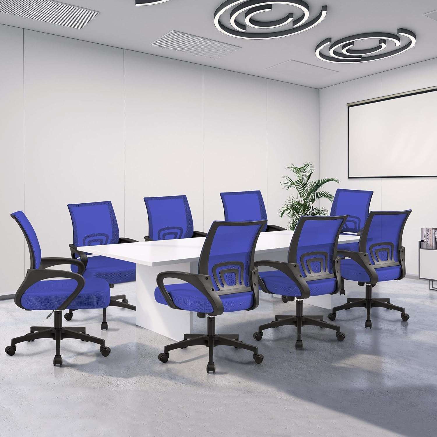Yaheetech Mid Back Mesh Computer Office Desk Chair Adjustable Swivel, Blue | Breathable Mesh Back and Foam Padded Seat for Comfortable Work at Home or Office; Steel Frame Holds 300 Lb, Easy Assembly.
