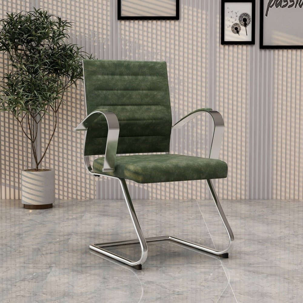24 PCS Benmar Leather Upholstered Computer Office Chair with Sled Base, Padded Armrests for Home or Office - Green