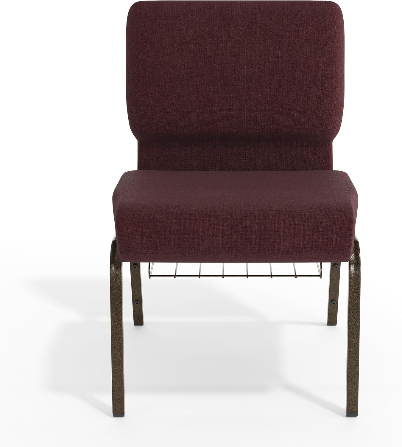 Flash Furniture HERCULES Series 21''W Church Chair in Plum Fabric with Cup Book Rack - Gold Vein Frame