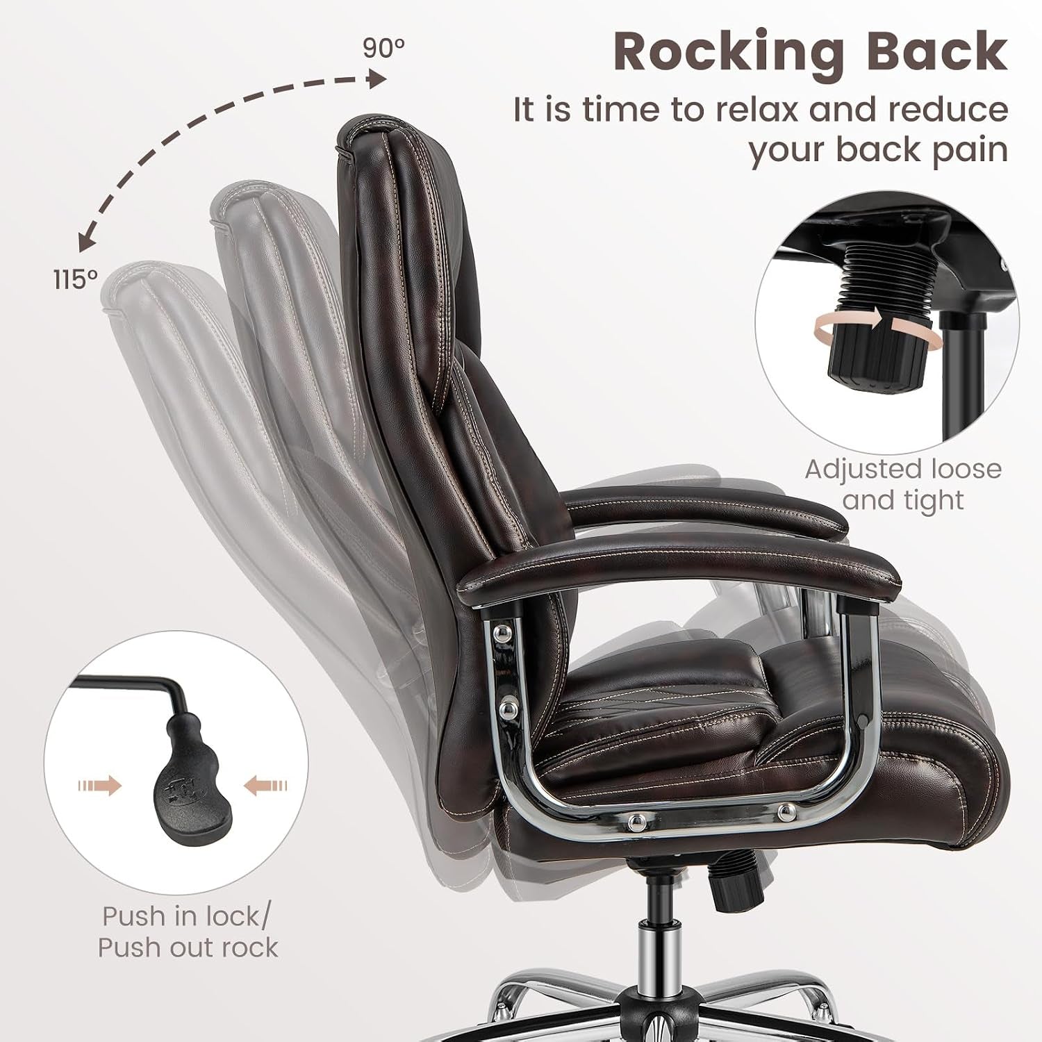 POWERSTONE Big and Tall Office Chair - 500LBS High Back Executive Desk Chair Adjustable Leather Computer Chair Home Office Extra Wide Swivel Task Chair for Heavy People Adults Brown