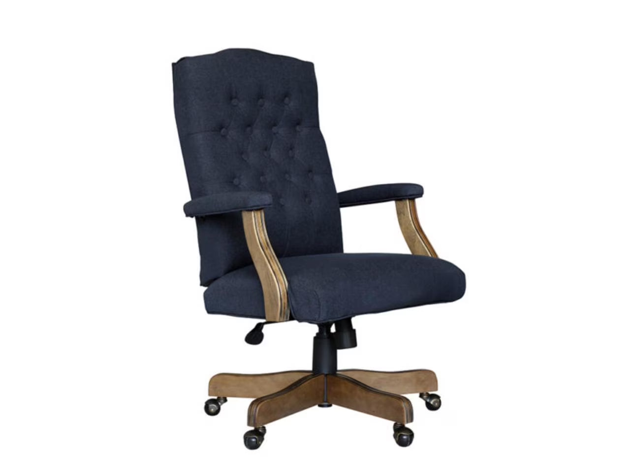 Boss Office Products Executive Denim Blue Commercial Grade Linen Desk Chair with Driftwood Finish Frame