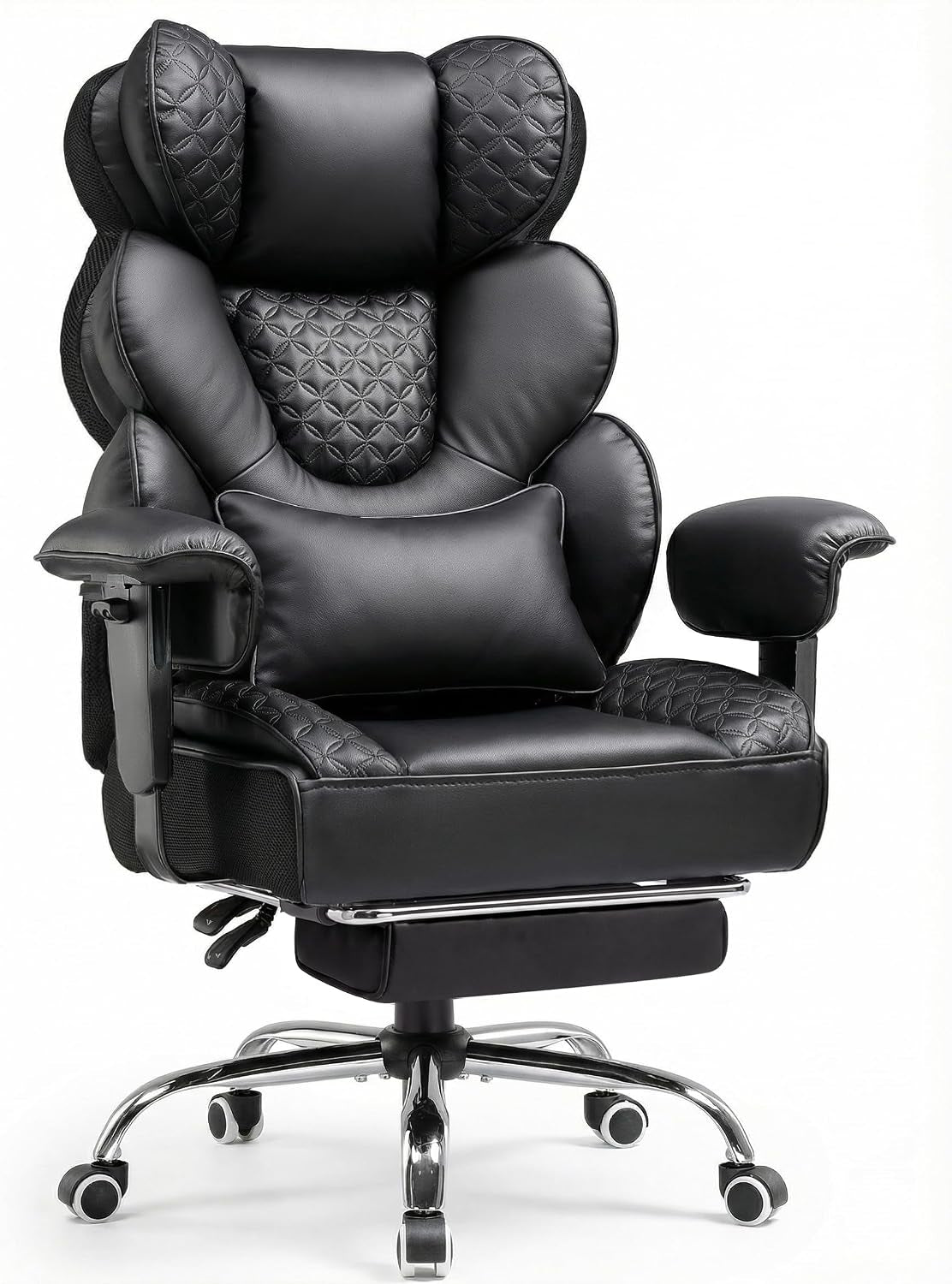 COMHOMA Big and Tall Office Chair with Upgrade Footrest, Heavy Duty Gaming Chair High Back Executive Chair with Spring Lumbar Support for Lower Back Pain Relief, 150°Reclining Adjustable Armrests