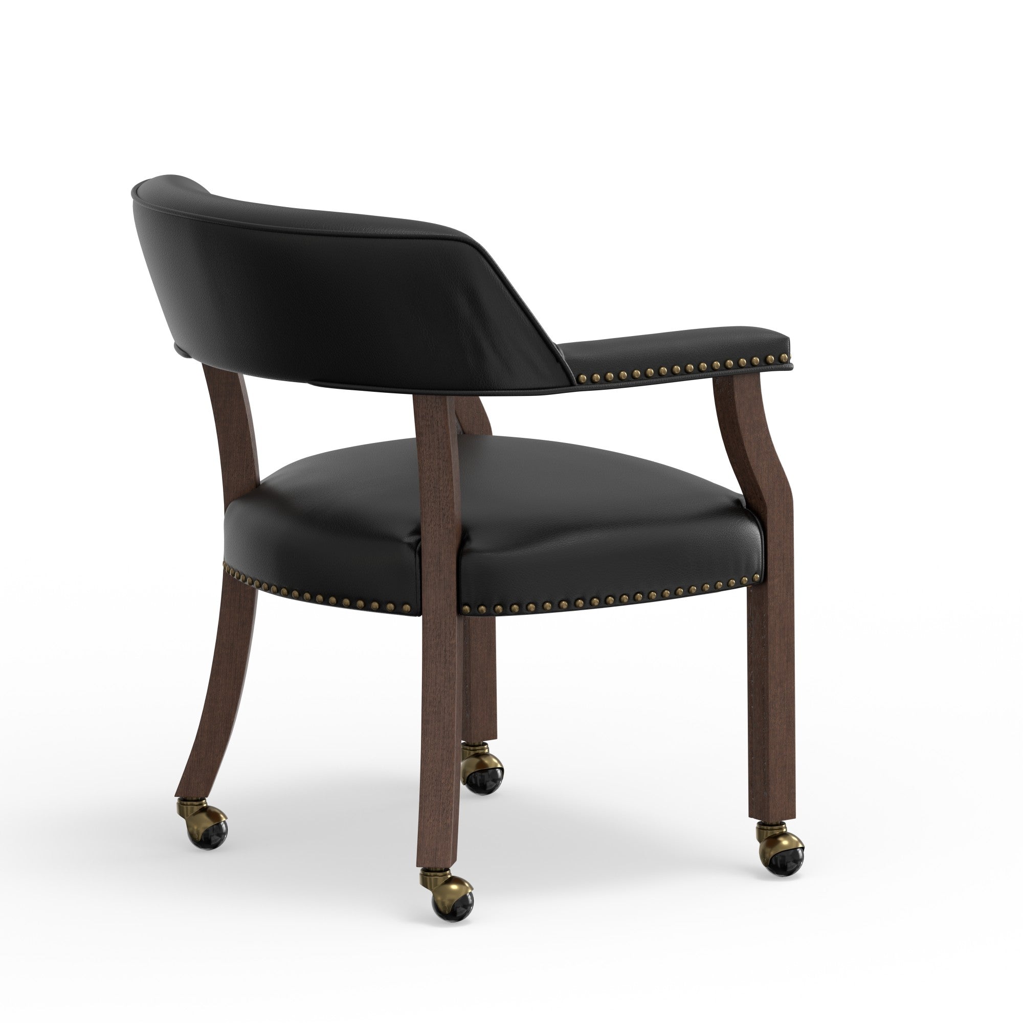 Gorman Walnut and Black Faux Leather Caster Dining and Game Chair - back angle