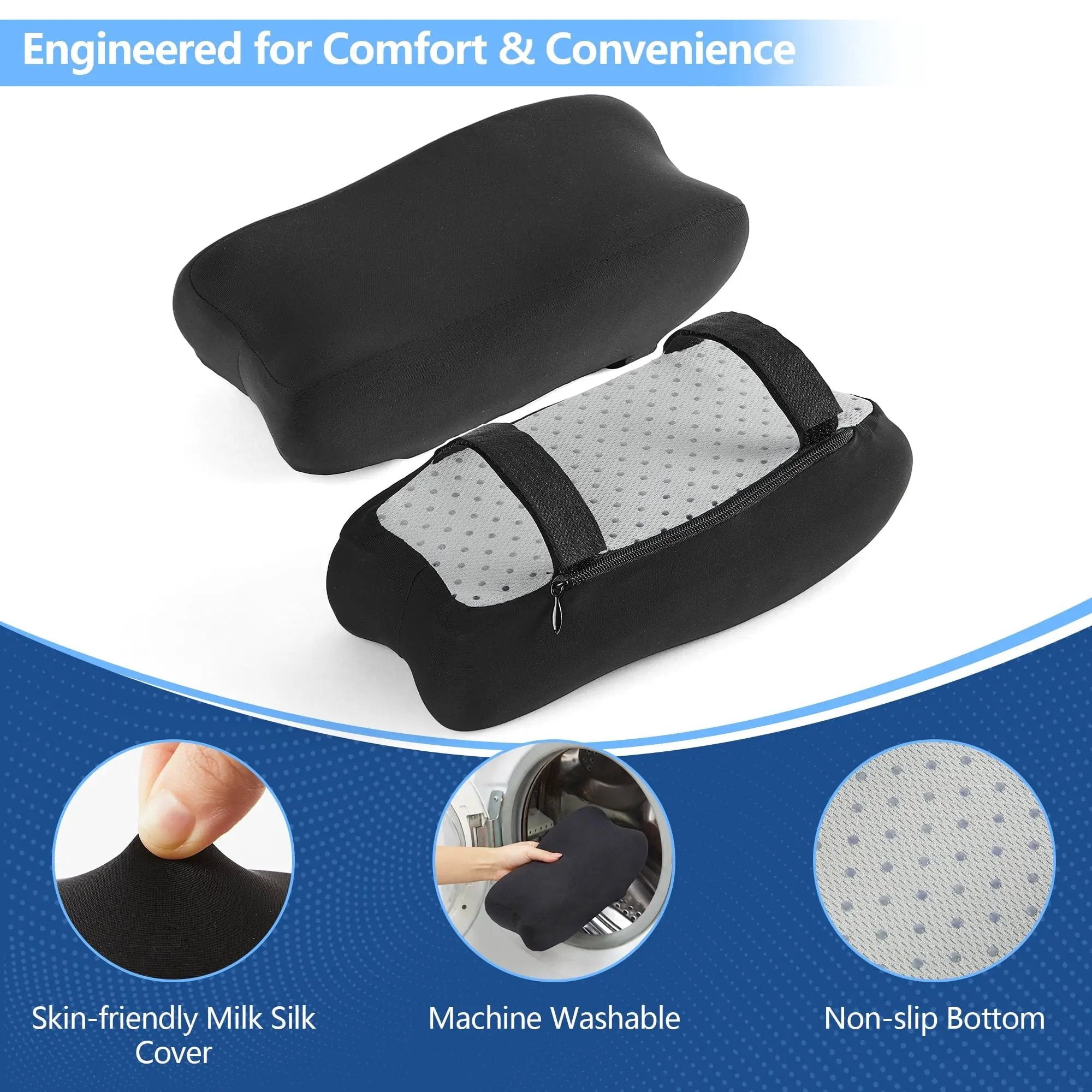 KAIPARA Ergonomic Armrest Pads Cushions for Office & Gaming Chairs – Contoured Memory Foam Pads with Silky-Soft Milk Silk Cover (Set of 2)