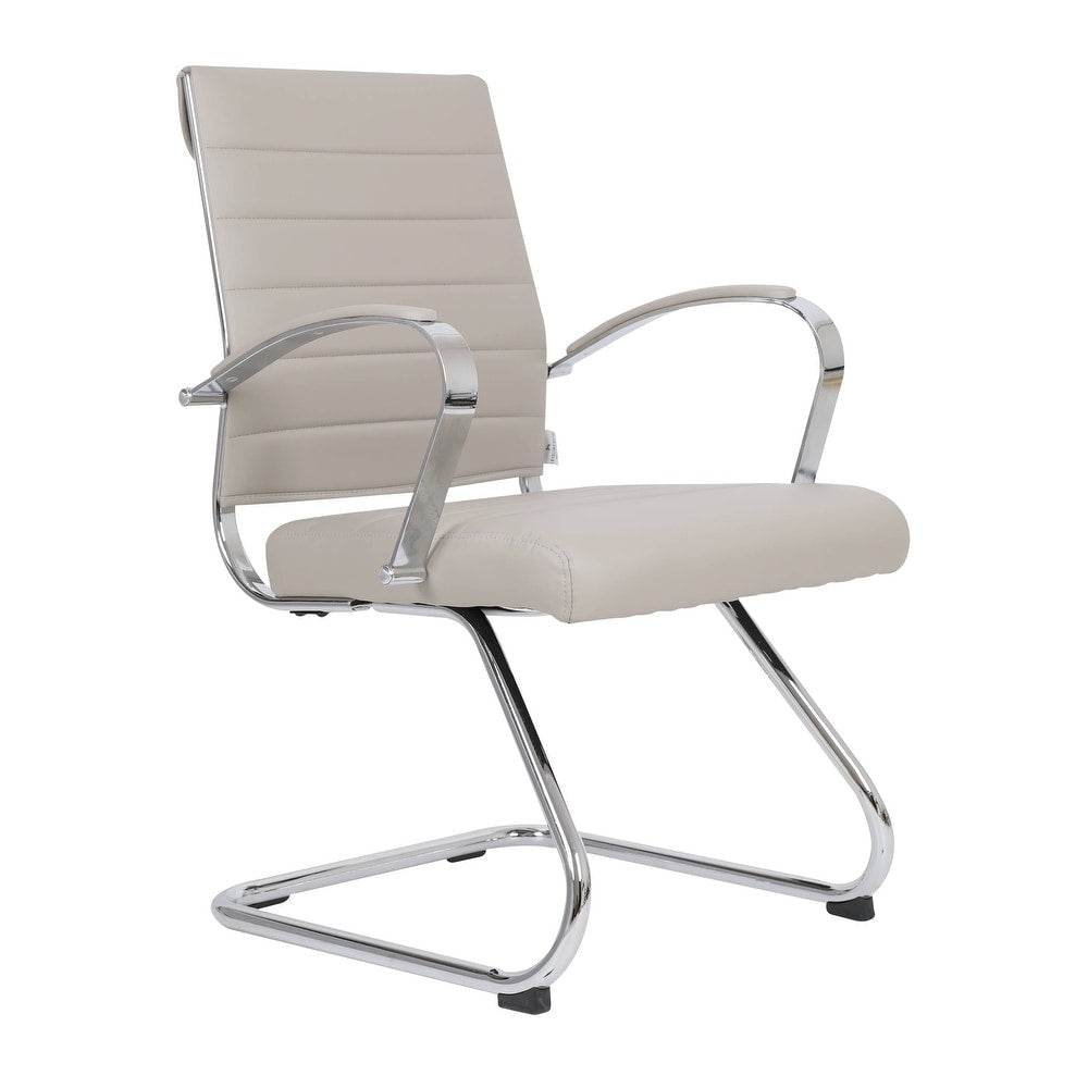 24 PCS Benmar Leather Upholstered Computer Office Chair with Sled Base, Padded Armrests for Home or Office - Tan