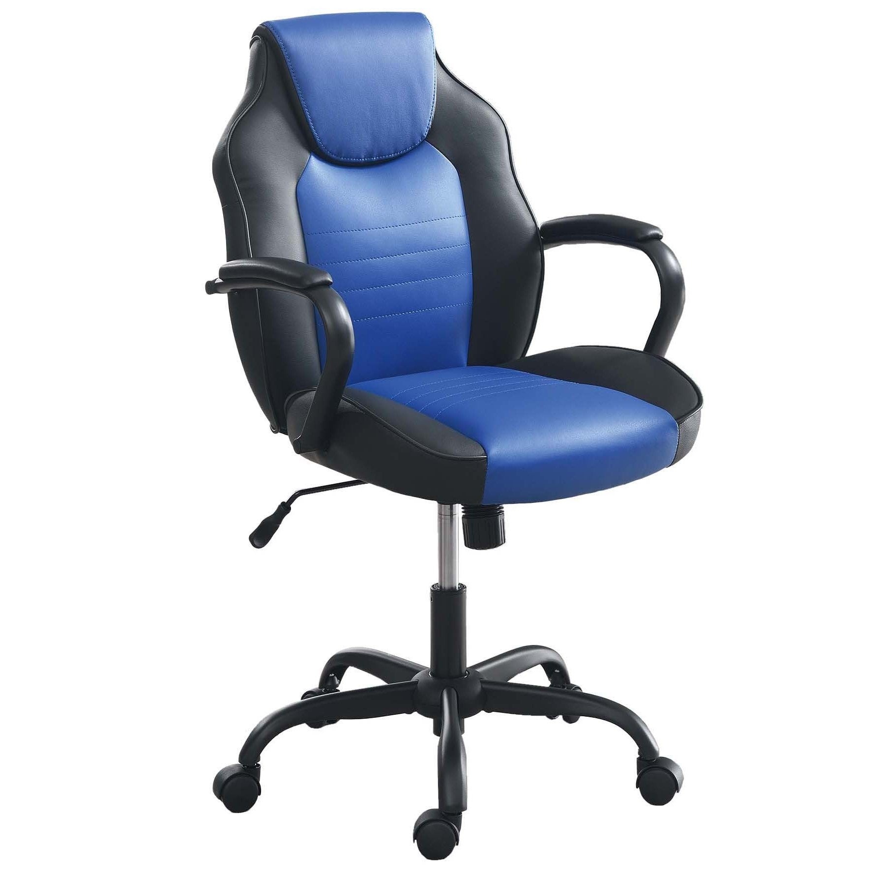 Gaming Office Chair With Adjustable Armrests And Smooth Casters In Black And Blue Faux Leather - Platinum-Level Office Chairs