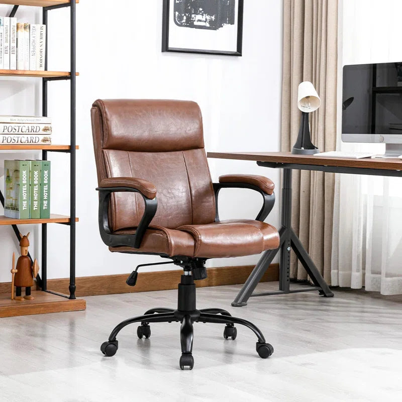 Girsham Office Chair Mid Back Desk Adjustable High Ergonomic Computer Chair Soft Armrests PU Leather with Lumbar Support