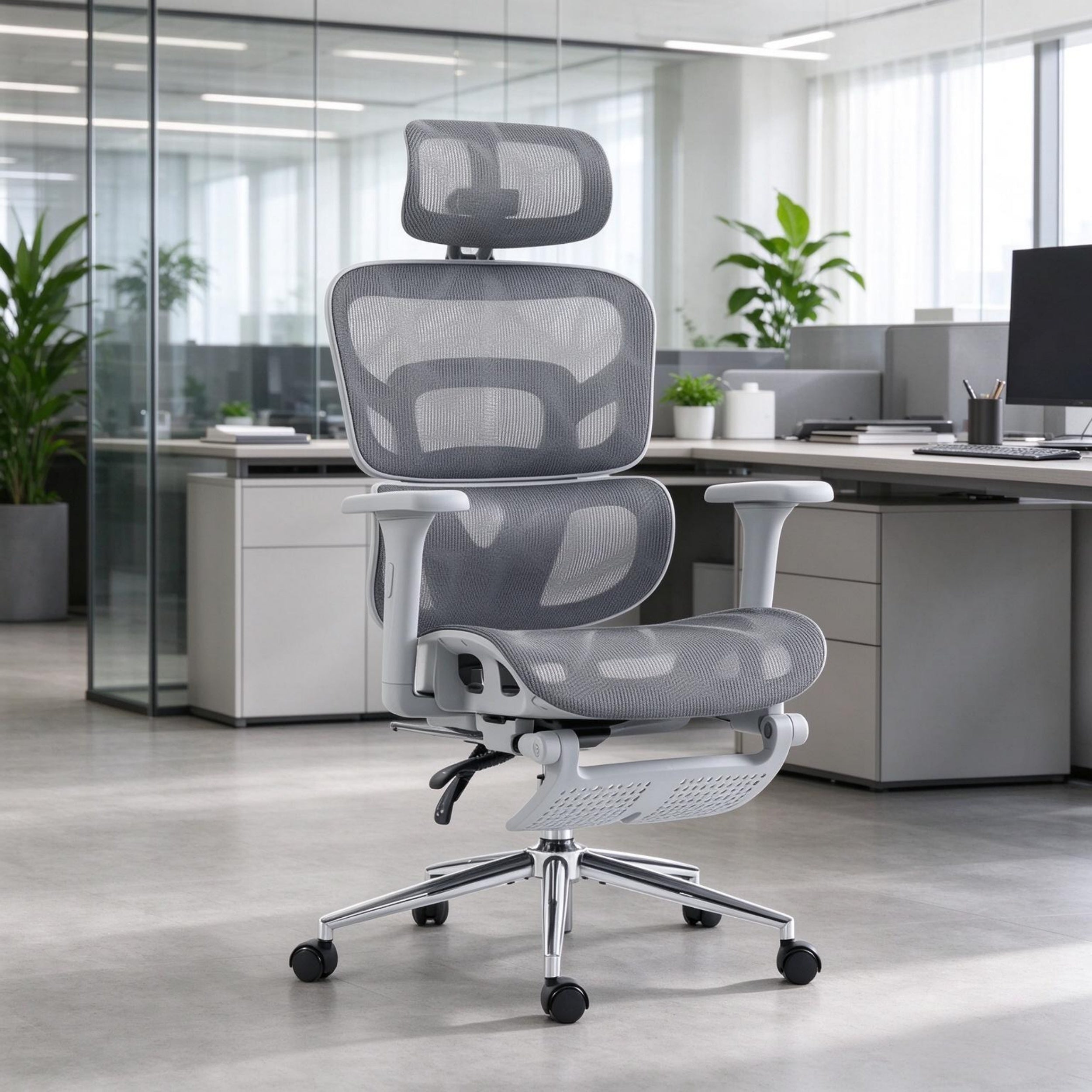 Gray Mesh Office Chair with Adjustable Headrest & Lumbar - Platinum-Level Office Chairs