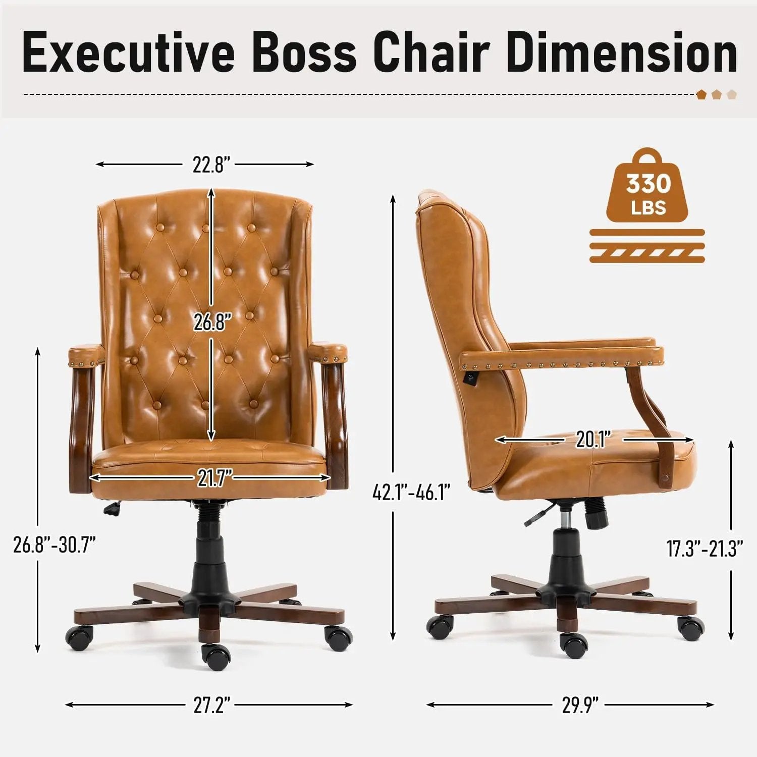 ECOTOUGE tufted brown faux-leather executive office chair with wingback, swiveling base