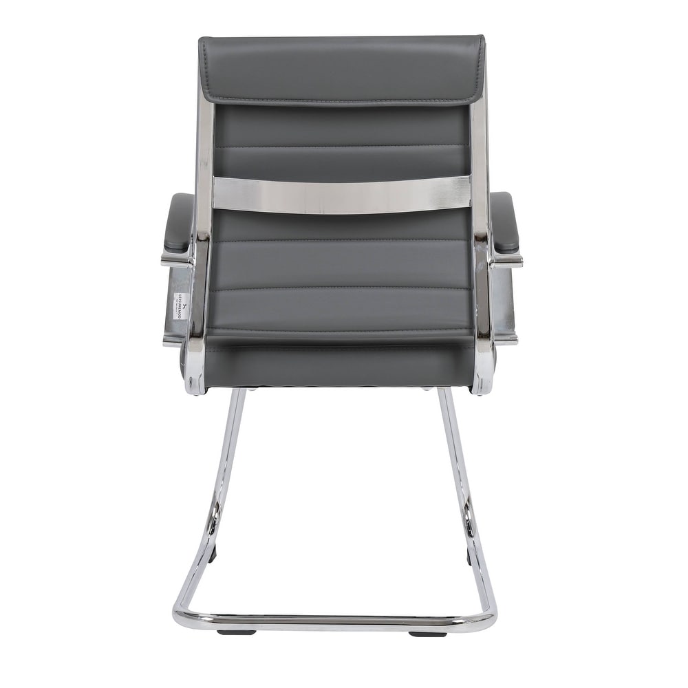 24 PCS Benmar Leather Upholstered Computer Office Chair with Sled Base, Padded Armrests for Home or Office - Grey
