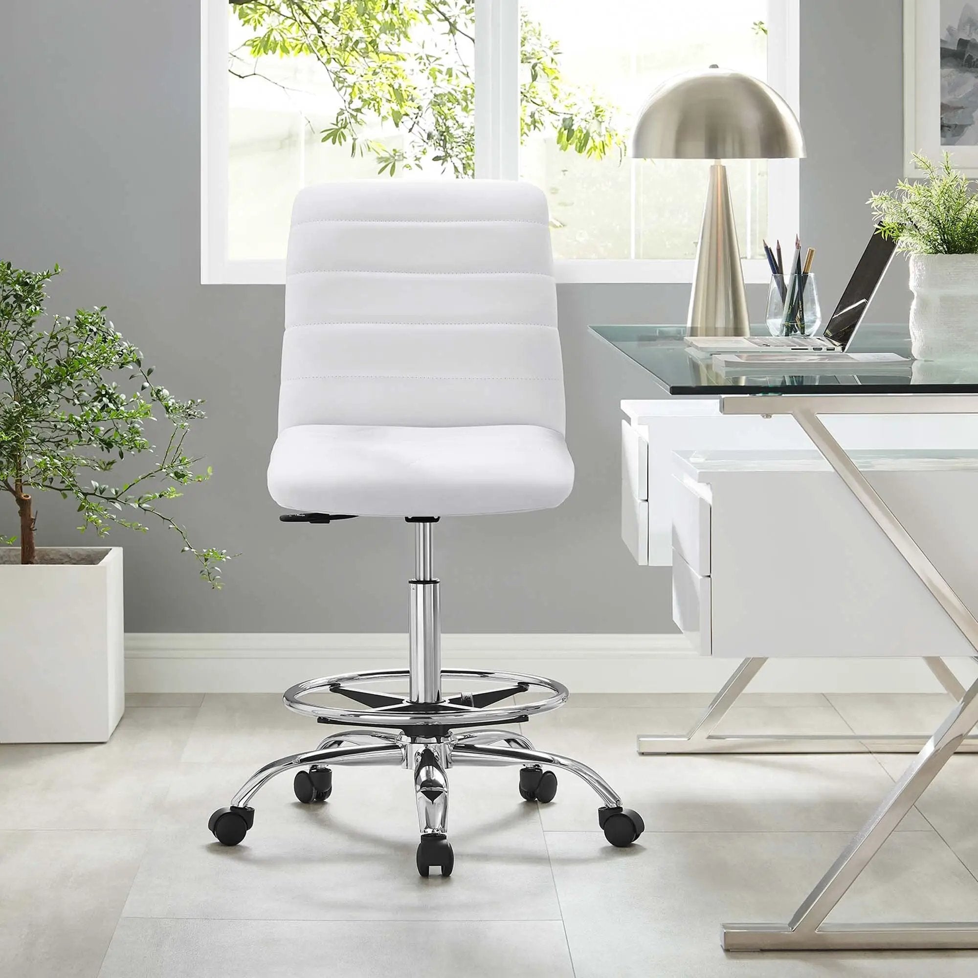 Drafting Chair Vegan Leather Armless Adjustable Stool