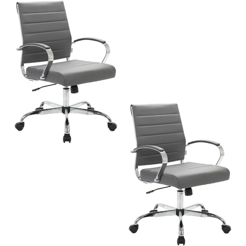 Leisuremod Benmar Leather Office Desk Chair, Mid-Back Ergonomic Swivel Chair with Lumbar Support, Adjustable Height, Tilt Lock, Cushioned Seat & Back, Home Office Task Chair (Tan, Single)