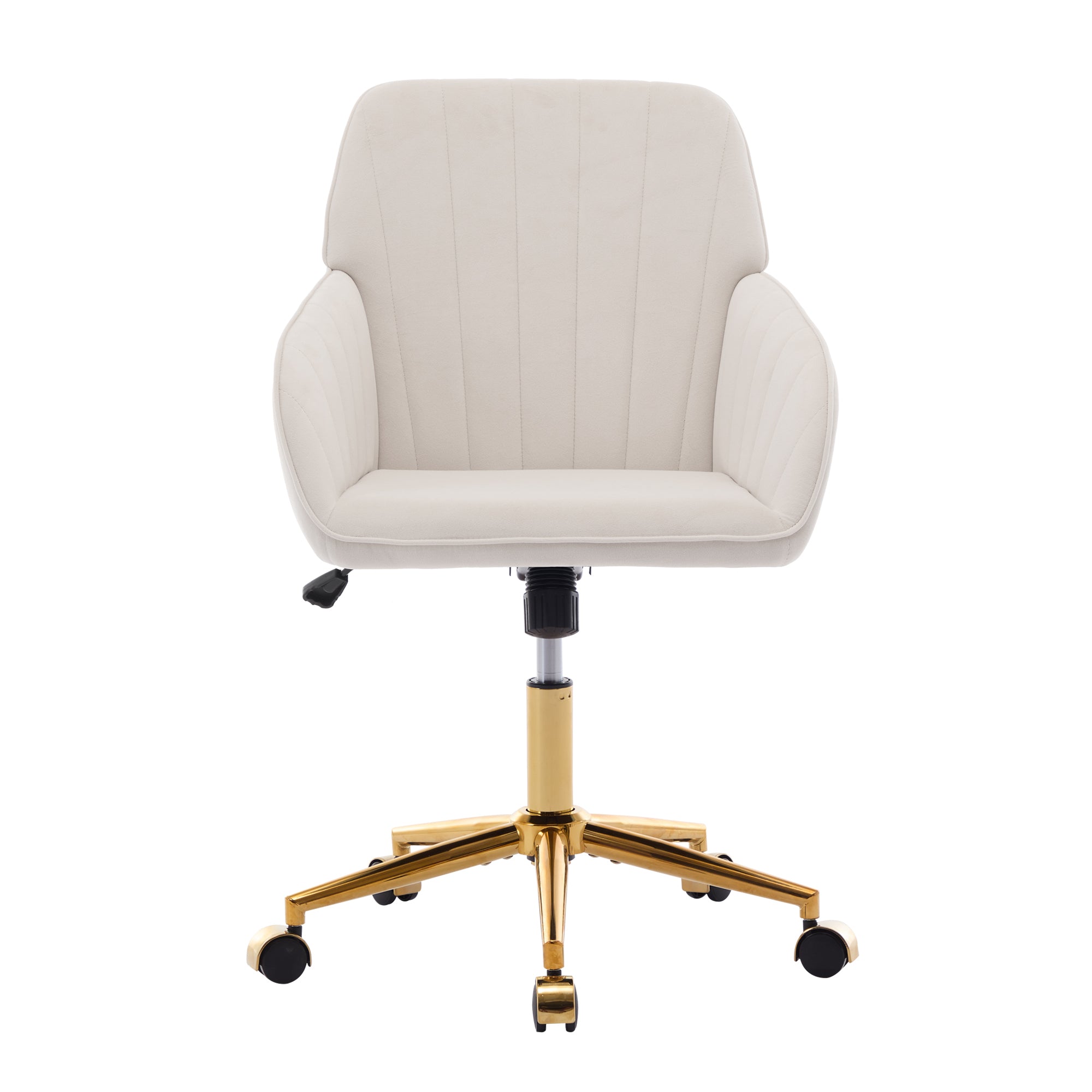 TY Ergonomic Swivel Office Chair, Beige Velvet, Gold Base