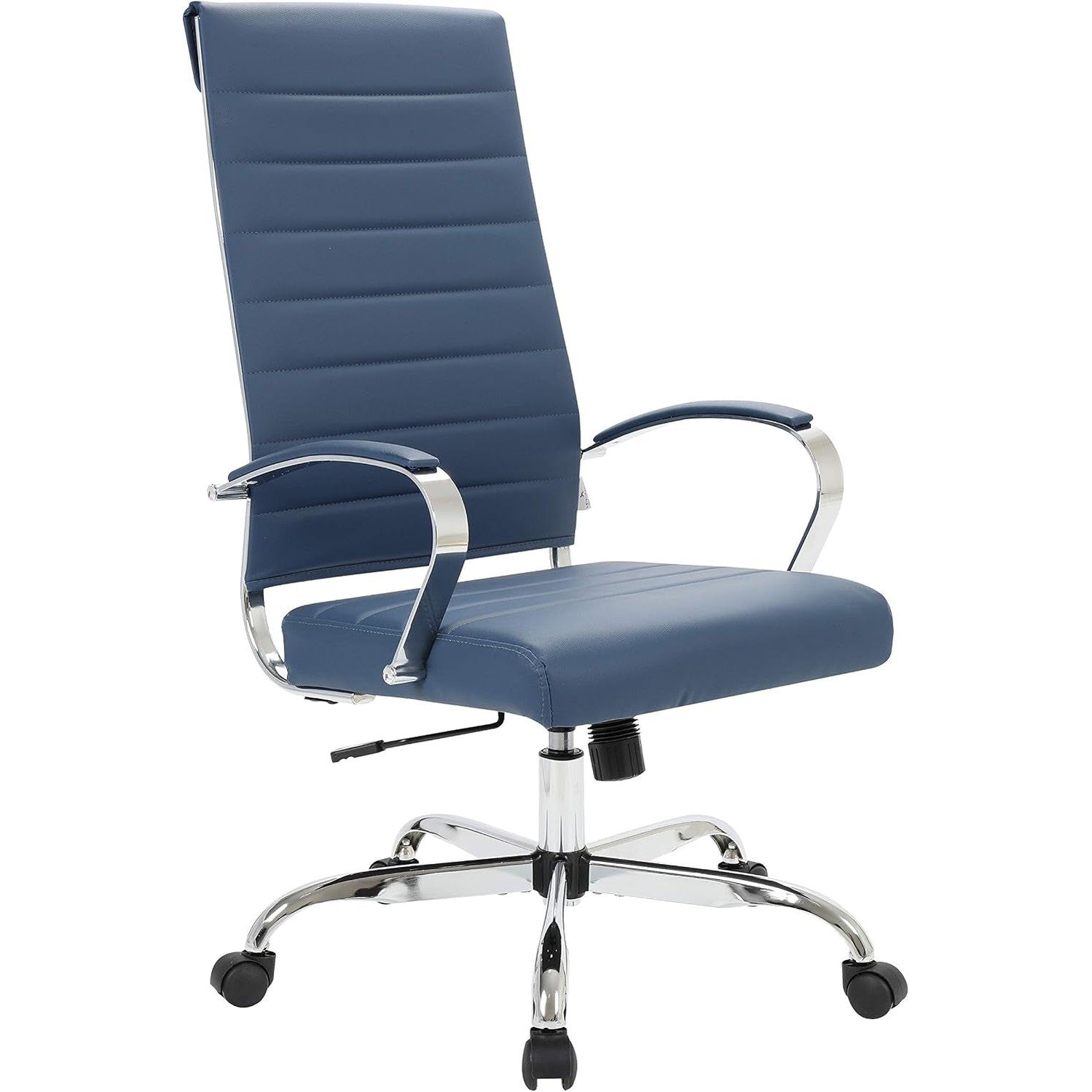 Leisuremod Benmar Modern High-Back Office Chair, 360-Degree Adjustable Swivel Task Furniture in Leather Upholstery with Ribbed Backrest for Home and Office