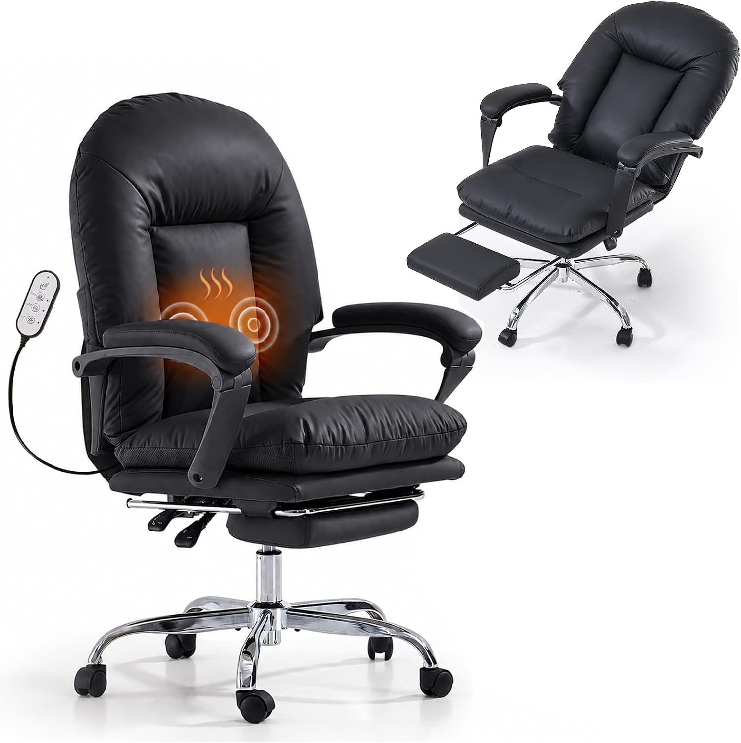 EMIAH Office Chair with Foot Rest Reclining Desk Chair Comfy, PU Leather