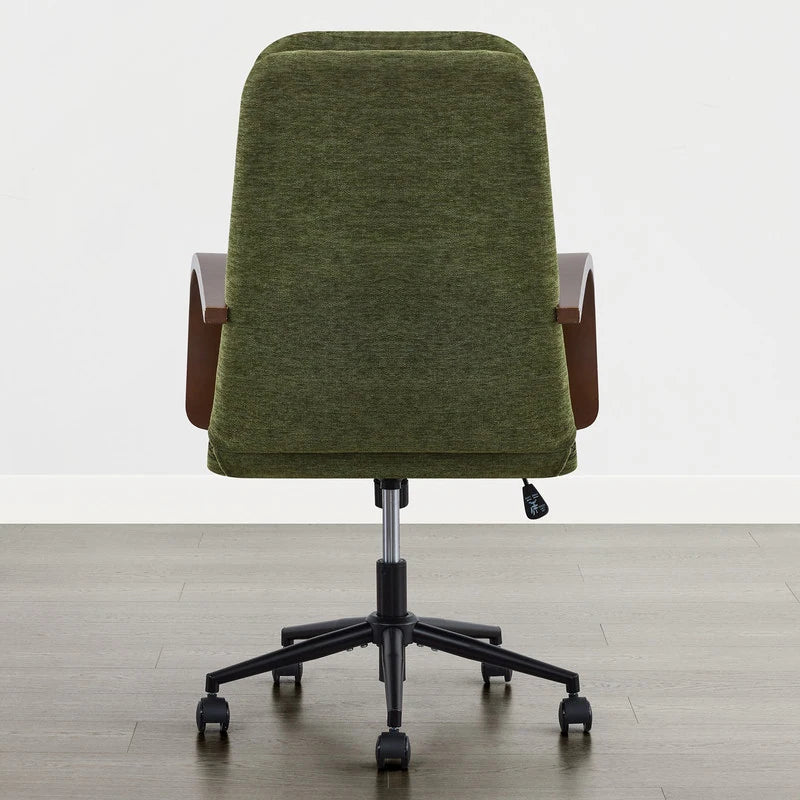 Upholstered Swivel Office Chair with Wood Arms