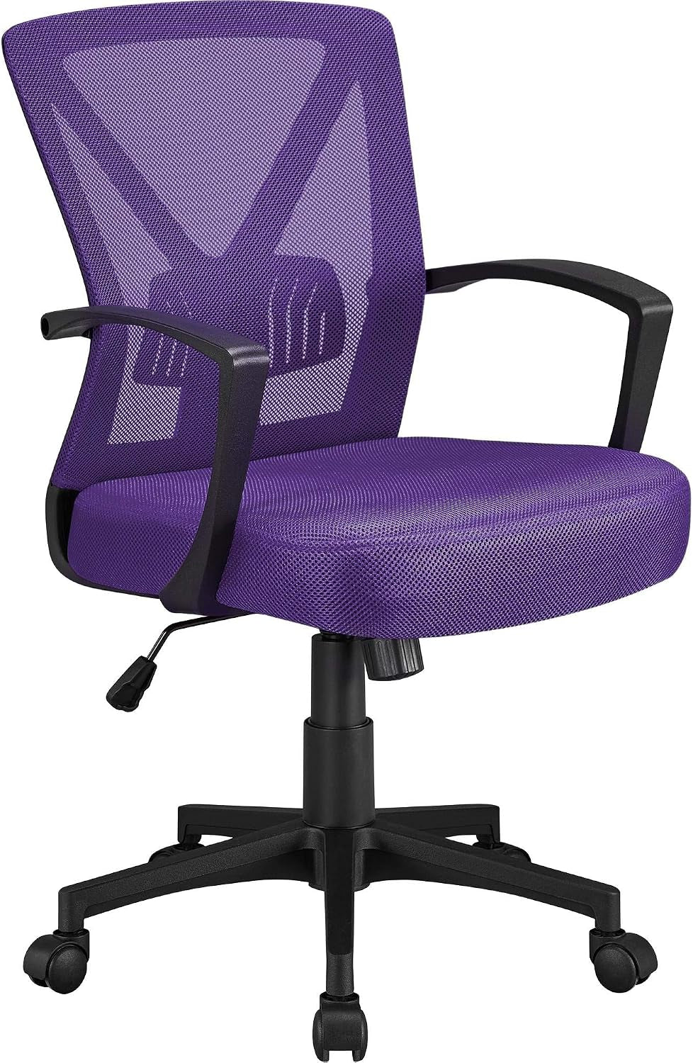 Yaheetech Mid-Back Mesh Task Office Desk Chair with Wheels and Arms, Purple | Breathable Mesh Back and Foam-Padded Seat for All-Day Comfort; Sturdy Metal Frame, Height Adjustable, and Easy to Assemble