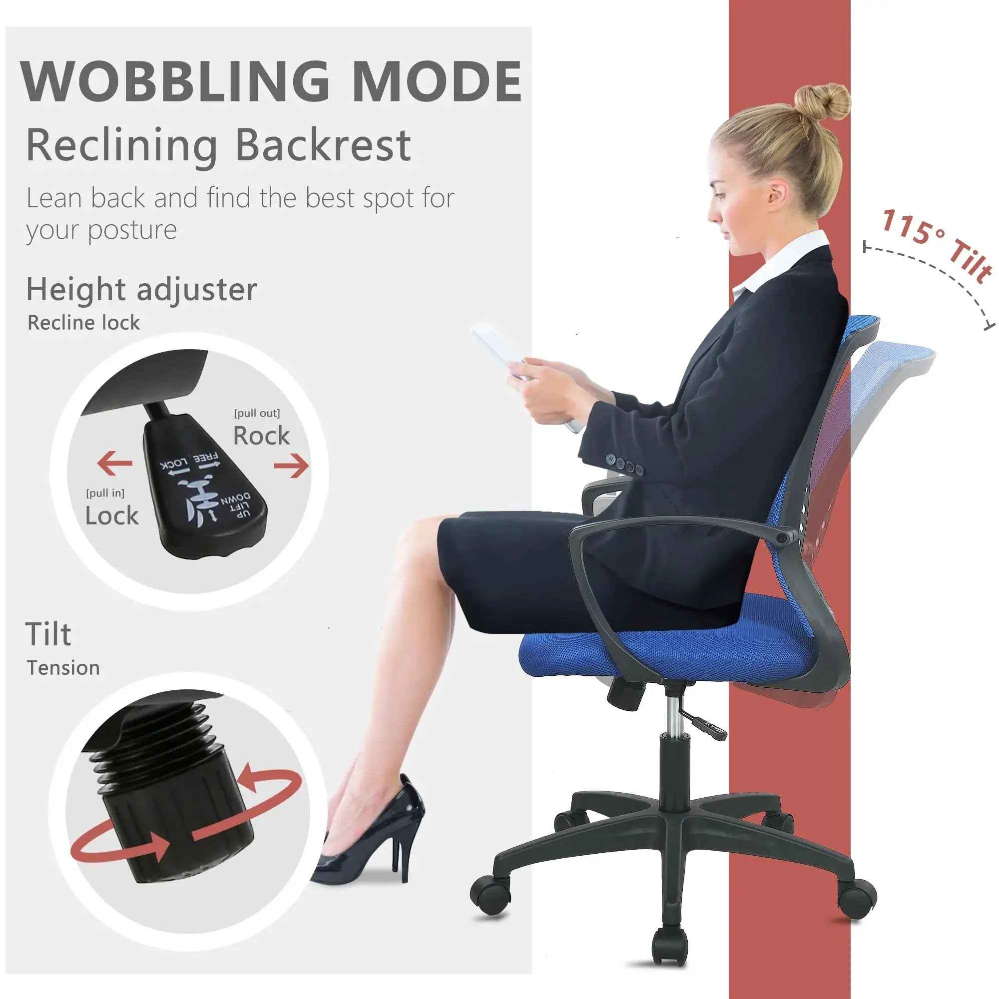 Paylesshere Ergonomic Office Chair, Lumbar Support, Adjustable Height with Armrests for Adults(Blue)