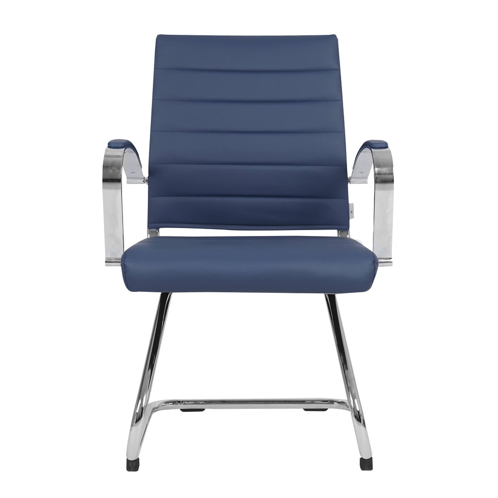 24 PCS Benmar Leather Upholstered Computer Office Chair with Sled Base, Padded Armrests for Home or Office - Navy Blue