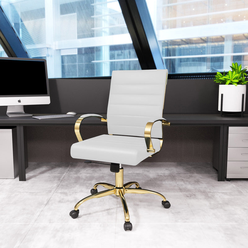 Set of 2 white leather office chairs – view 2