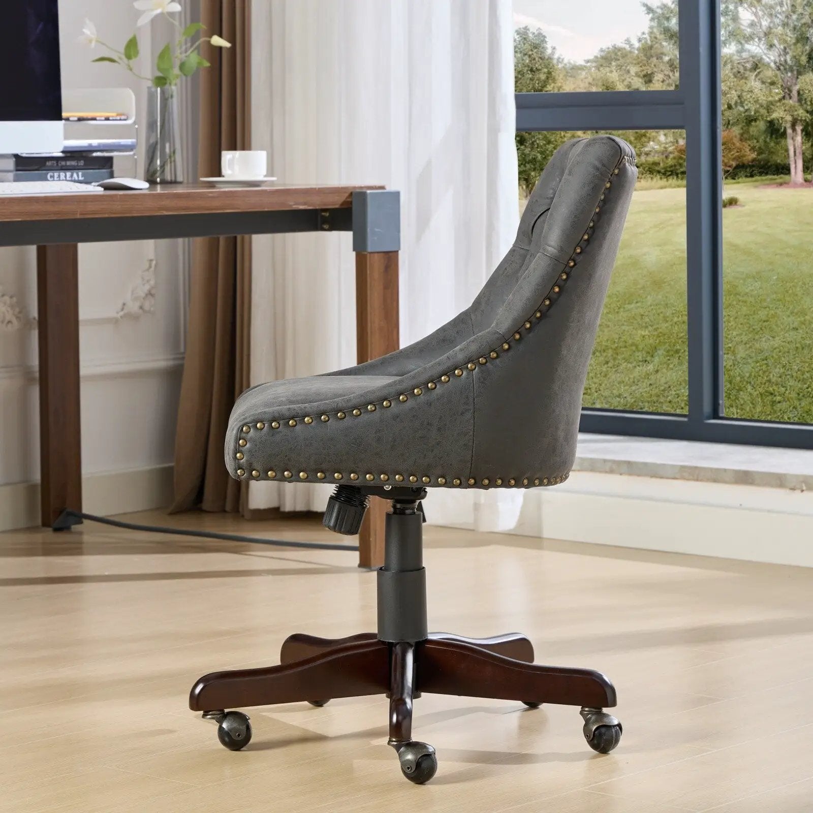 Medieval Retro Style Sheepskin Pattern Fabric Home Office Chair with Lift, Swivel and Recline Functions