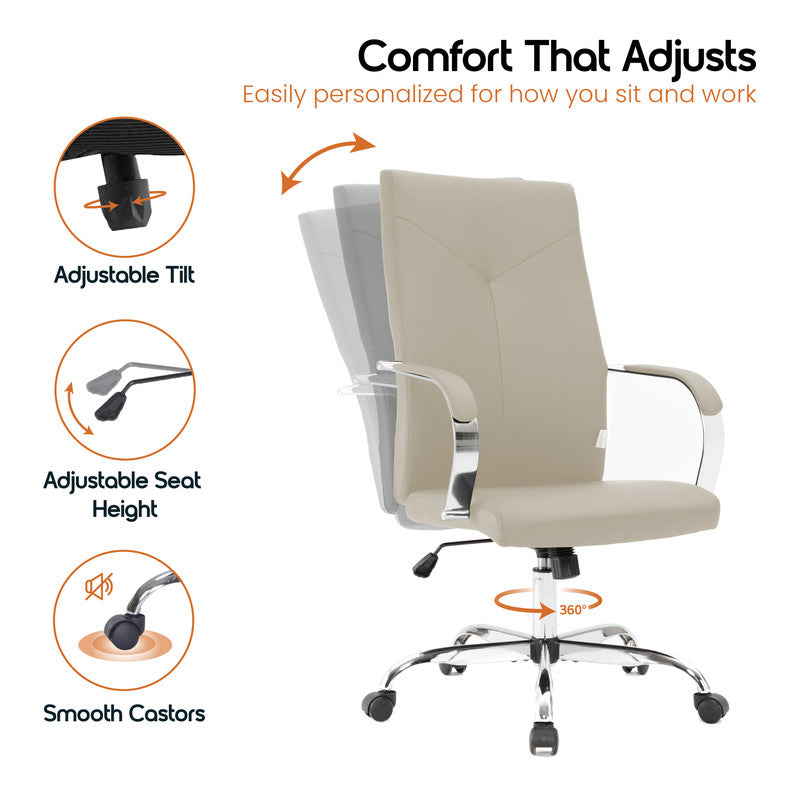 20 PCS Sonora Ergonomic High-Back Leather Desk Office Chair with Chrome Base and Tilt for Home Office - Tan